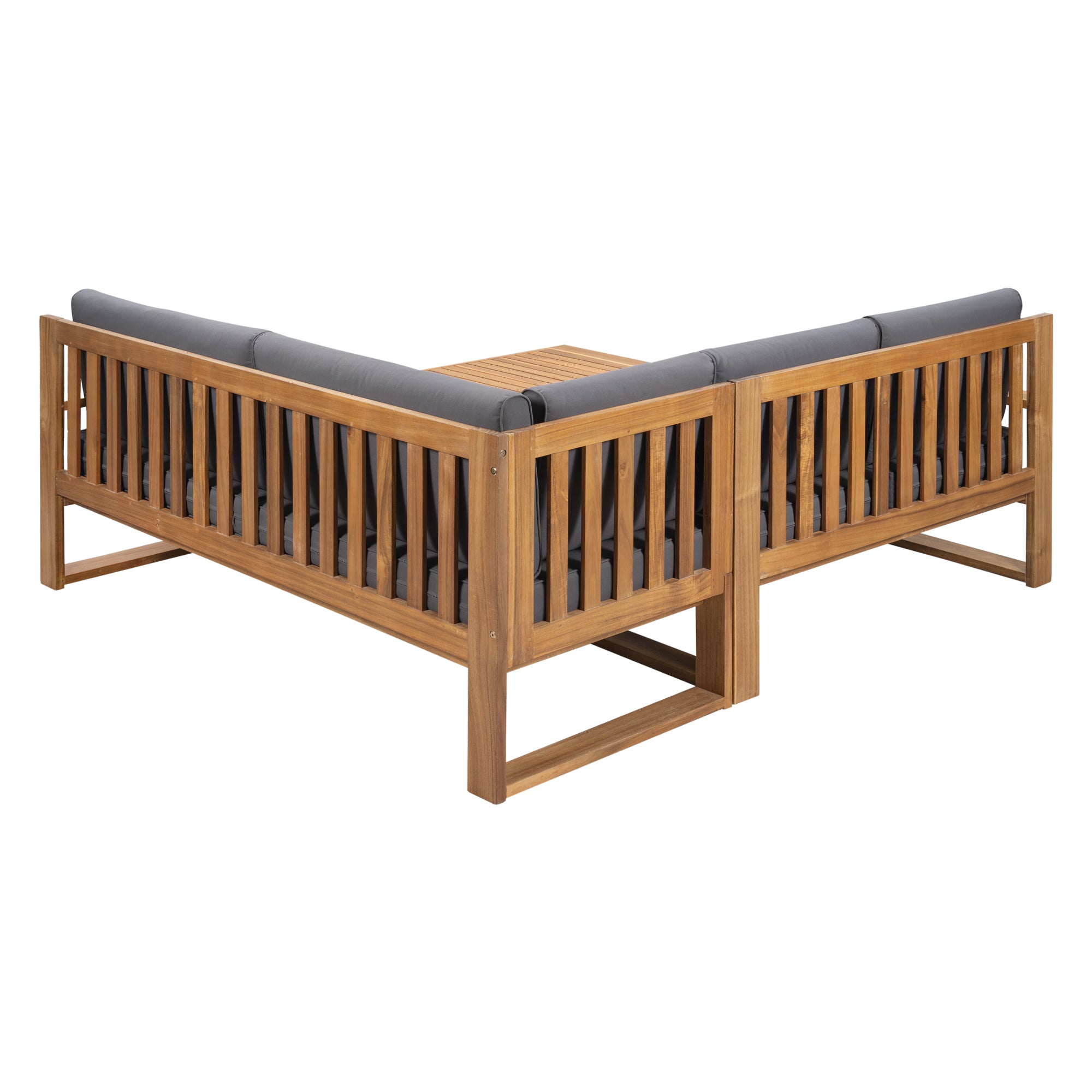 3 Piece Outdoors Pine Symmetrical Patio Sectional and Grey Cushions
