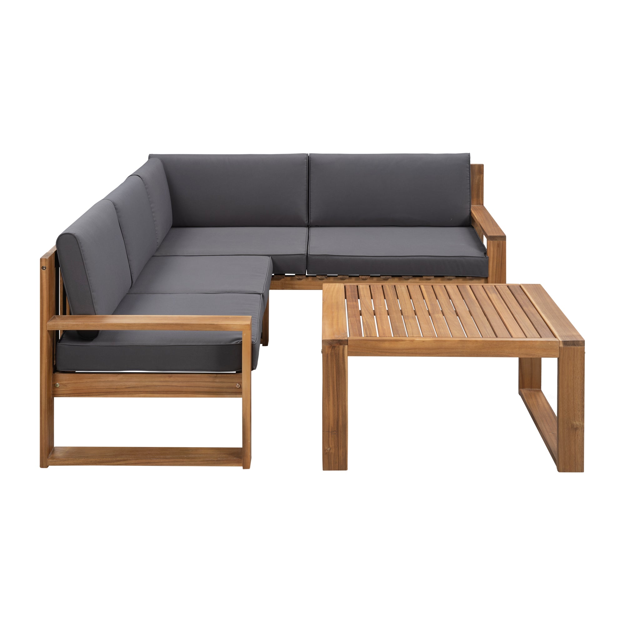 3 Piece Outdoors Pine Symmetrical Patio Sectional and Grey Cushions