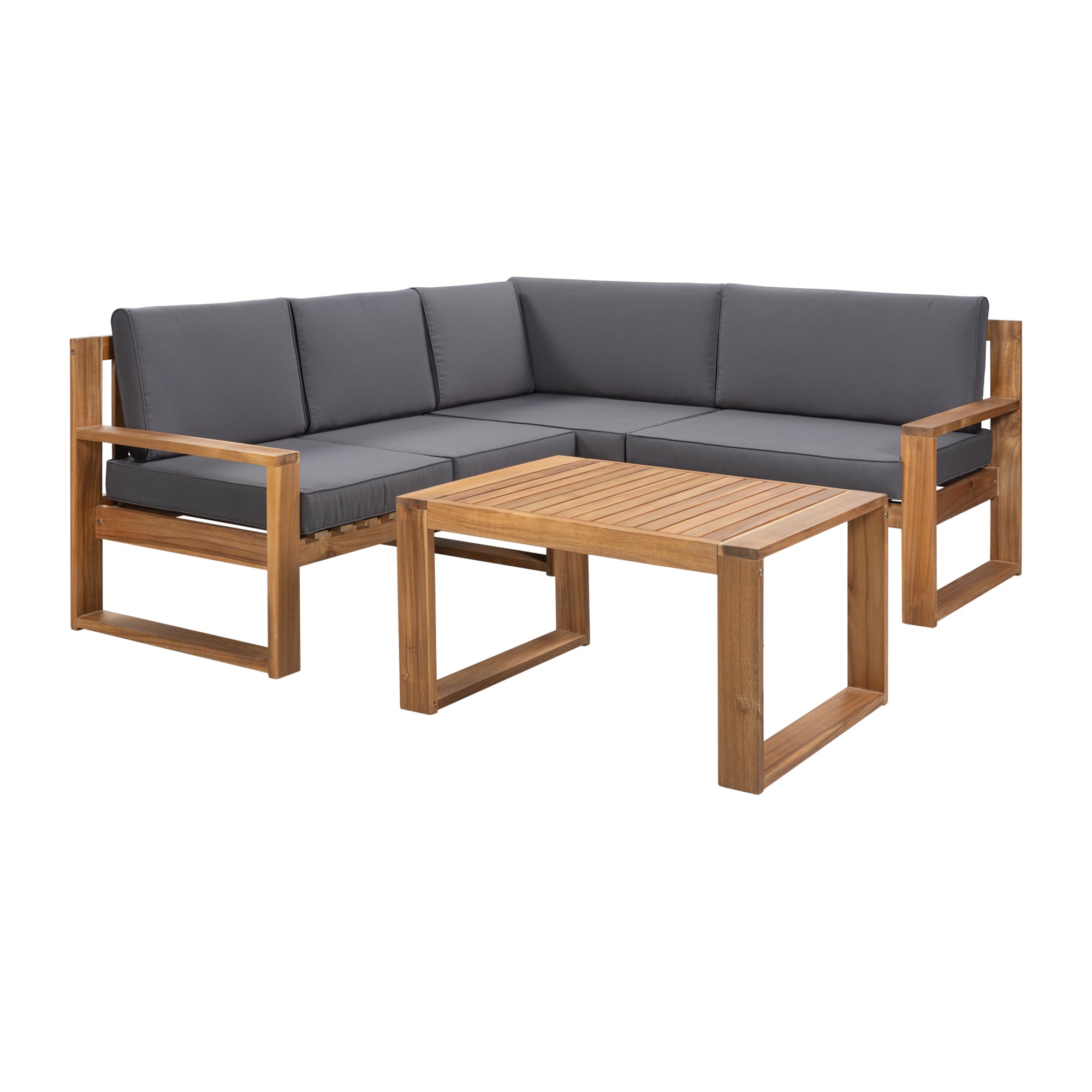 3 Piece Outdoors Pine Symmetrical Patio Sectional and Grey Cushions