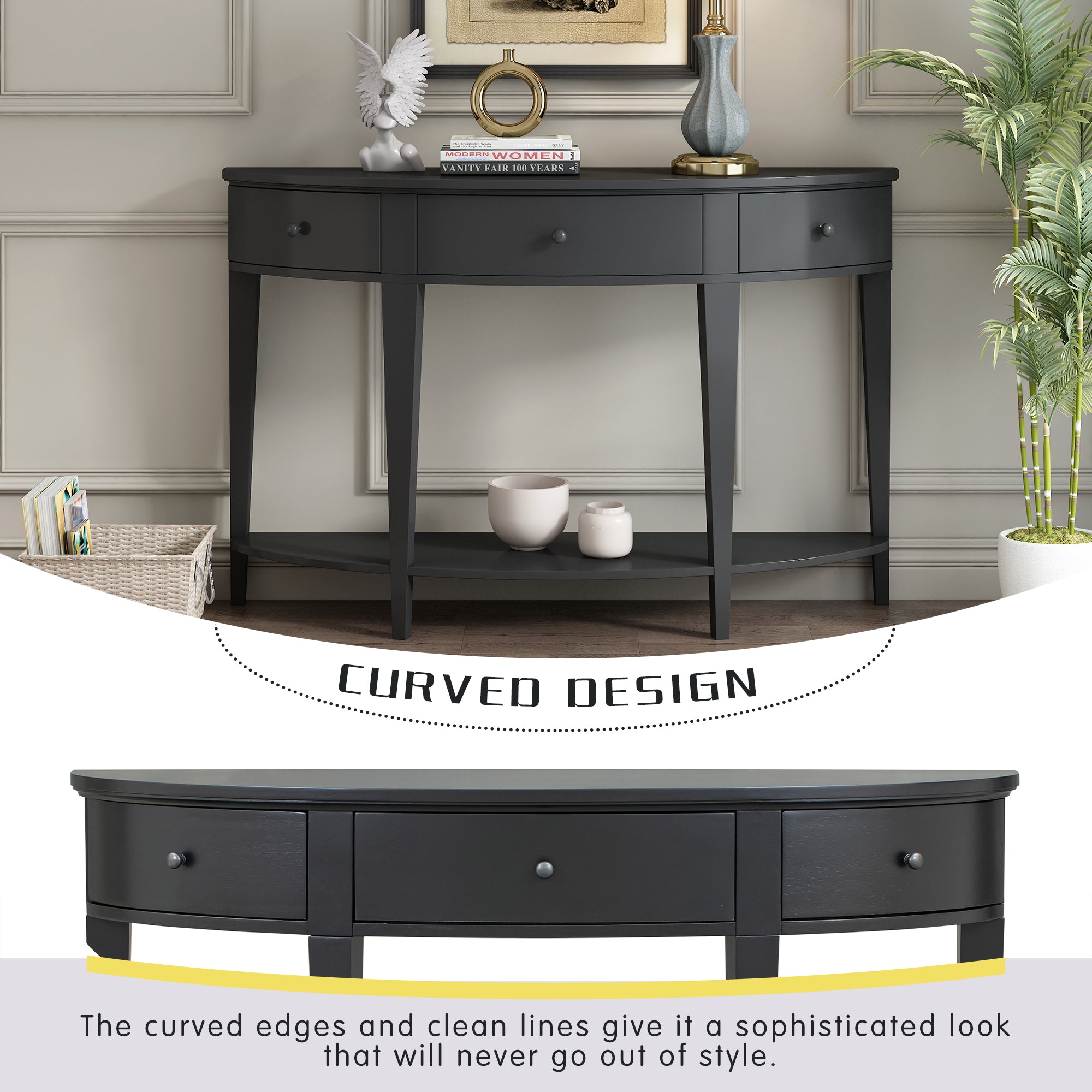 51 Inch Solid Wood and MDF Console Table with 3 Drawers and 1 Shelf