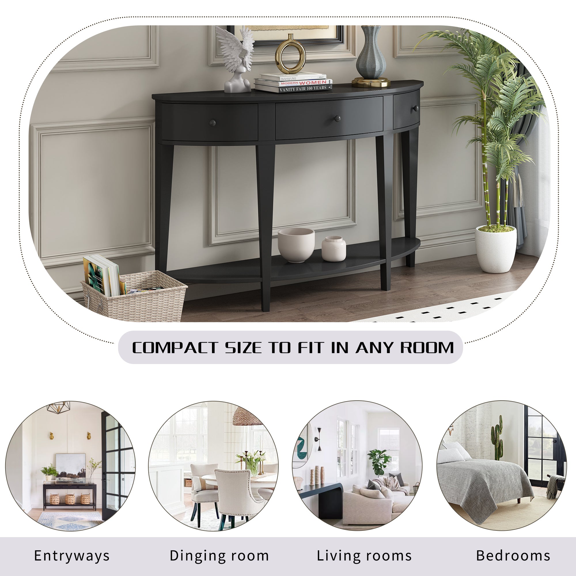 51 Inch Solid Wood and MDF Console Table with 3 Drawers and 1 Shelf