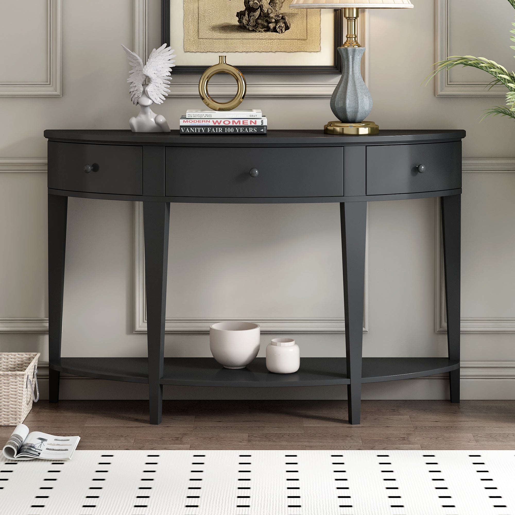 51 Inch Solid Wood and MDF Console Table with 3 Drawers and 1 Shelf