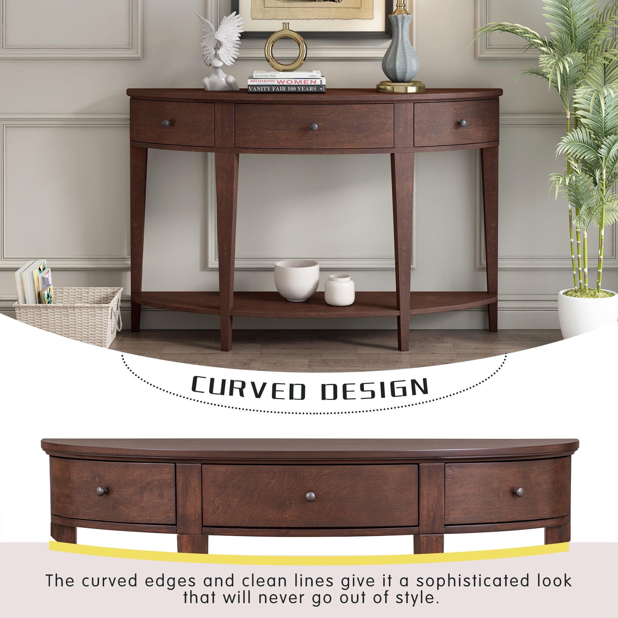51 Inch Solid Wood and MDF Console Table with 3 Drawers and 1 Shelf