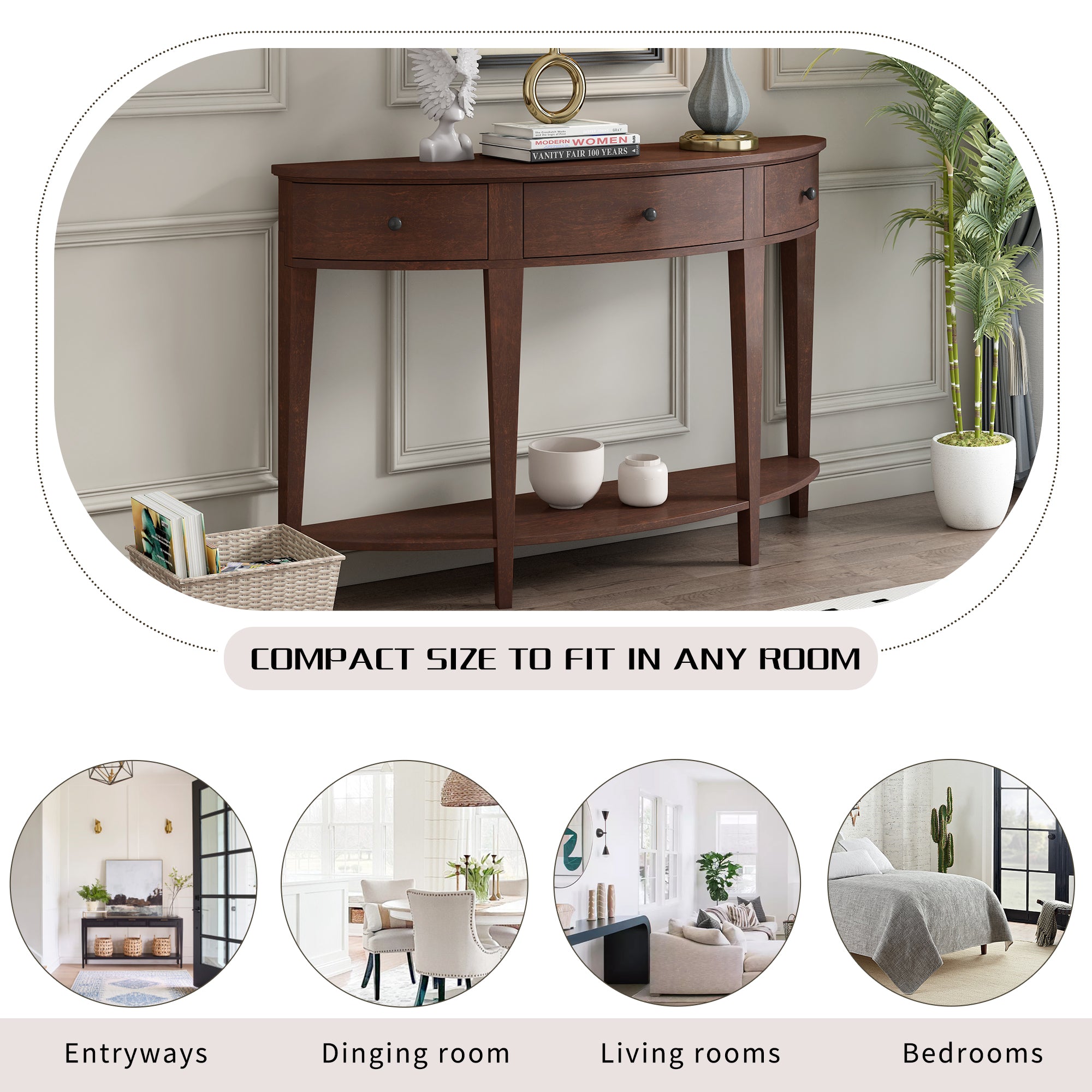 51 Inch Solid Wood and MDF Console Table with 3 Drawers and 1 Shelf