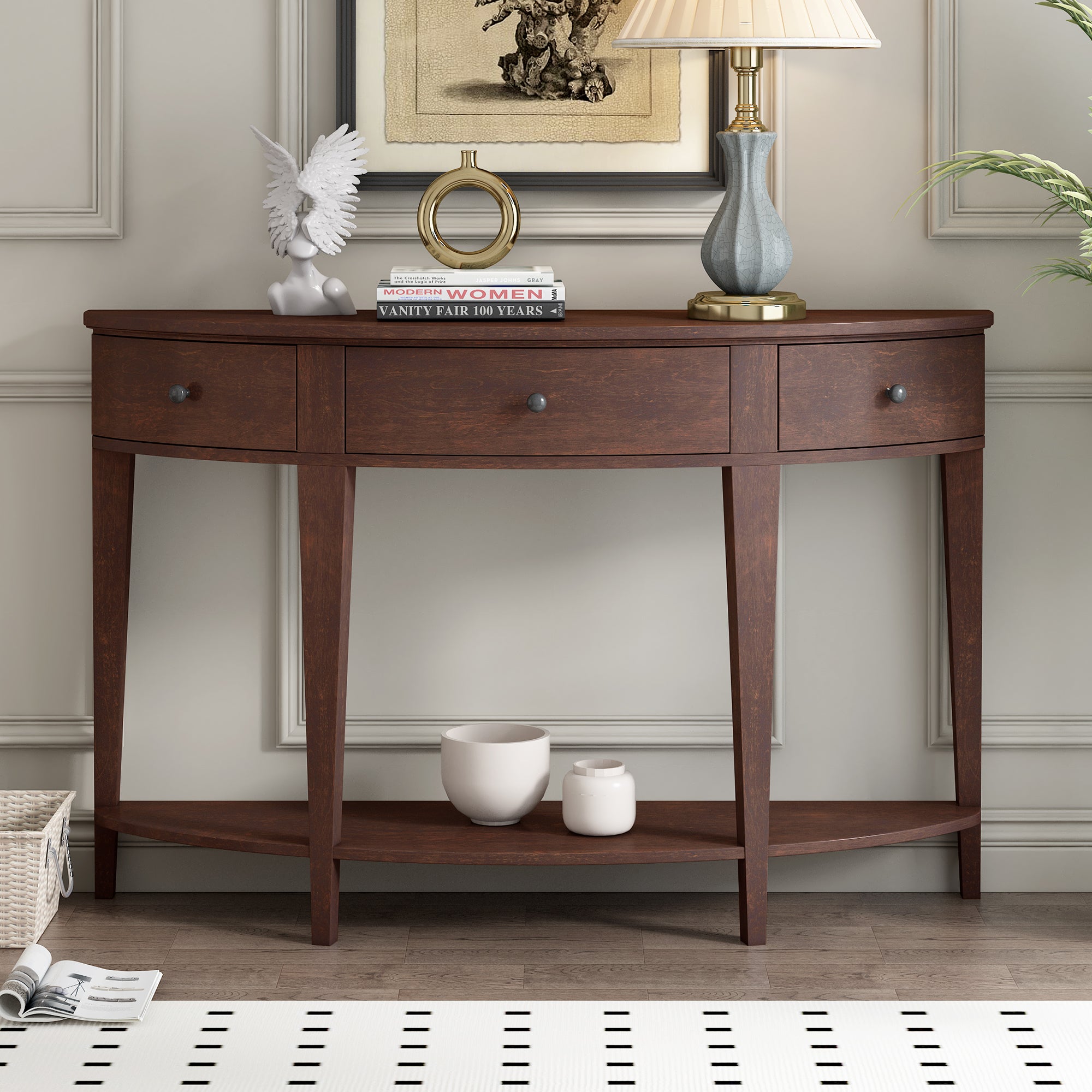 51 Inch Solid Wood and MDF Console Table with 3 Drawers and 1 Shelf