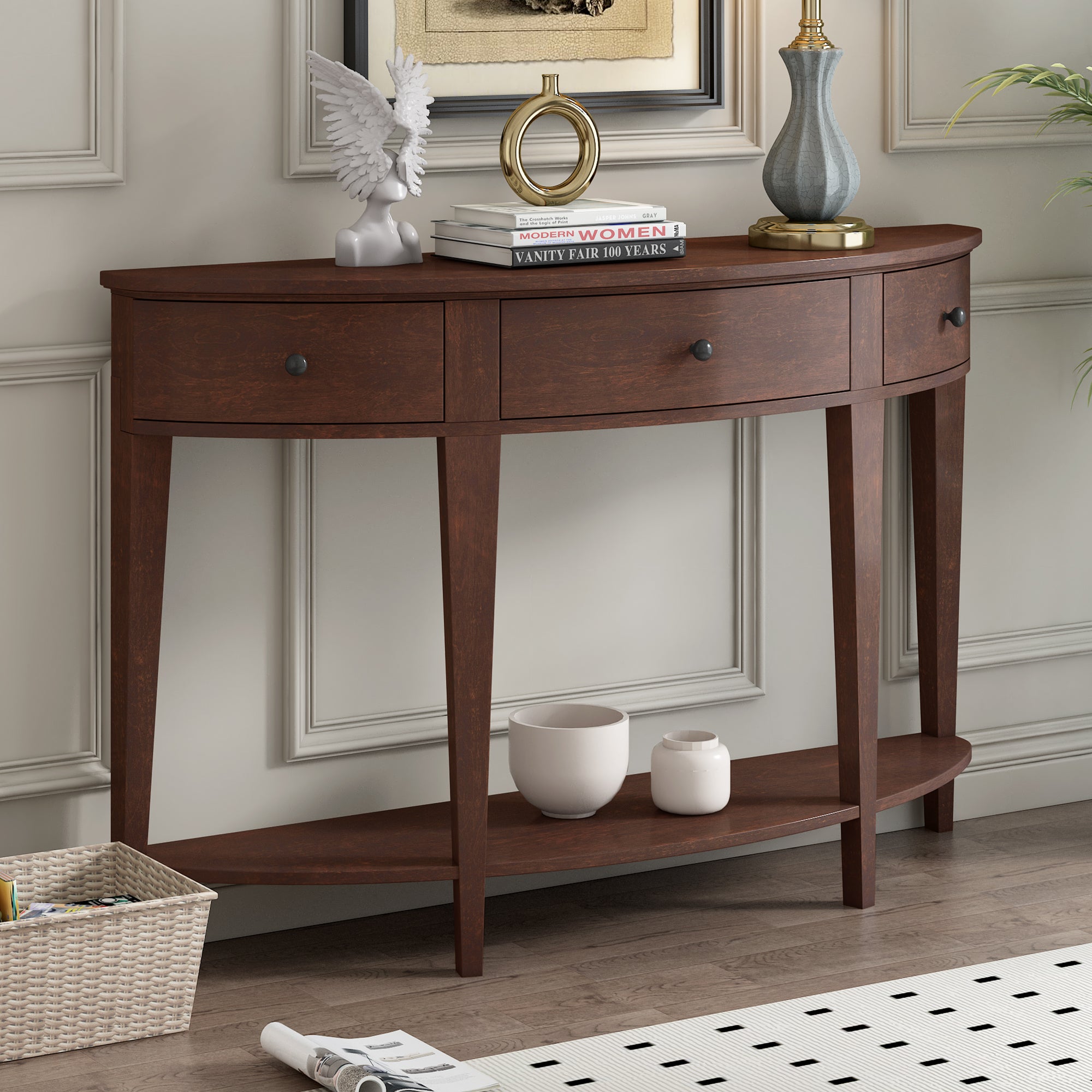 51 Inch Solid Wood and MDF Console Table with 3 Drawers and 1 Shelf