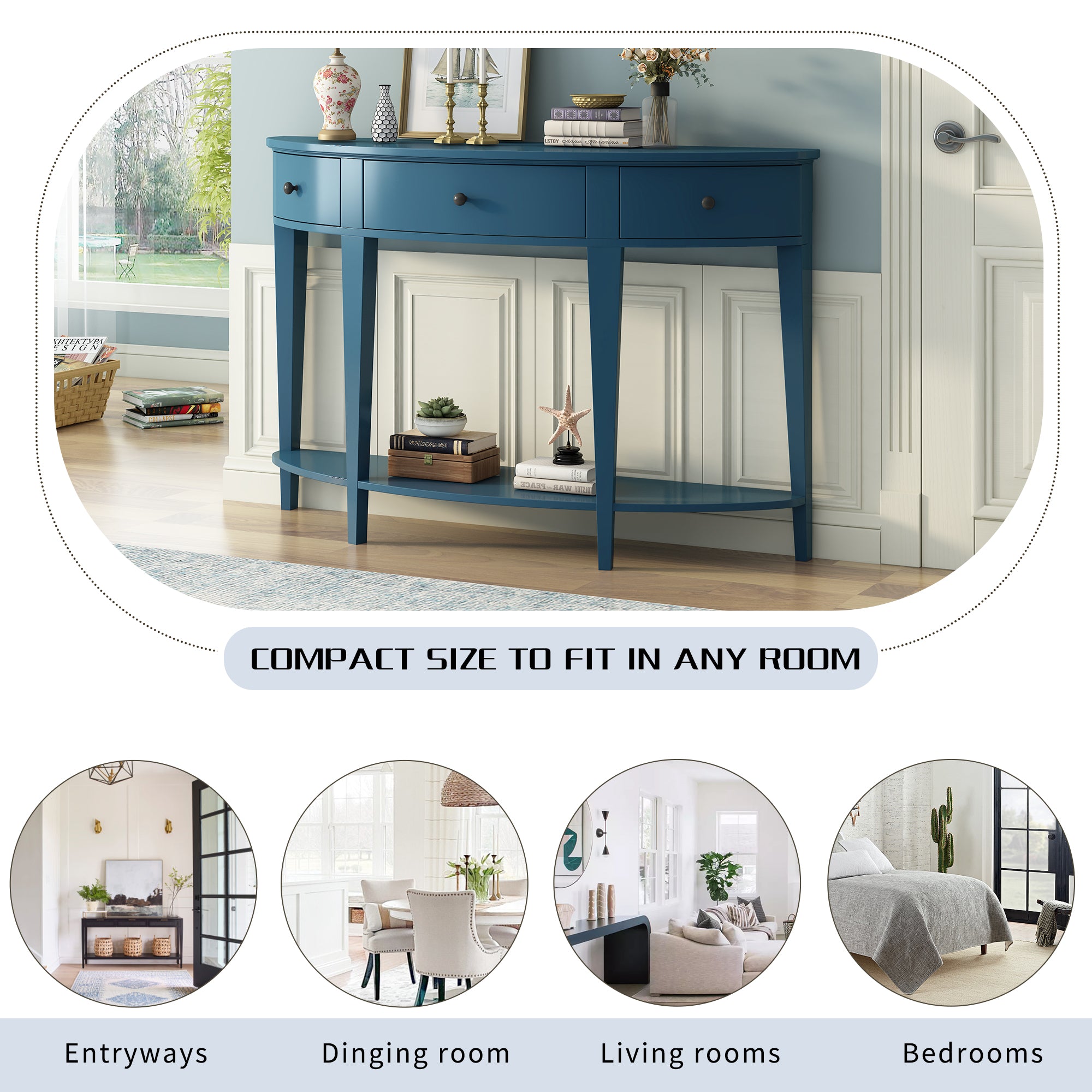 51 Inch Solid Wood and MDF Console Table with 3 Drawers and 1 Shelf