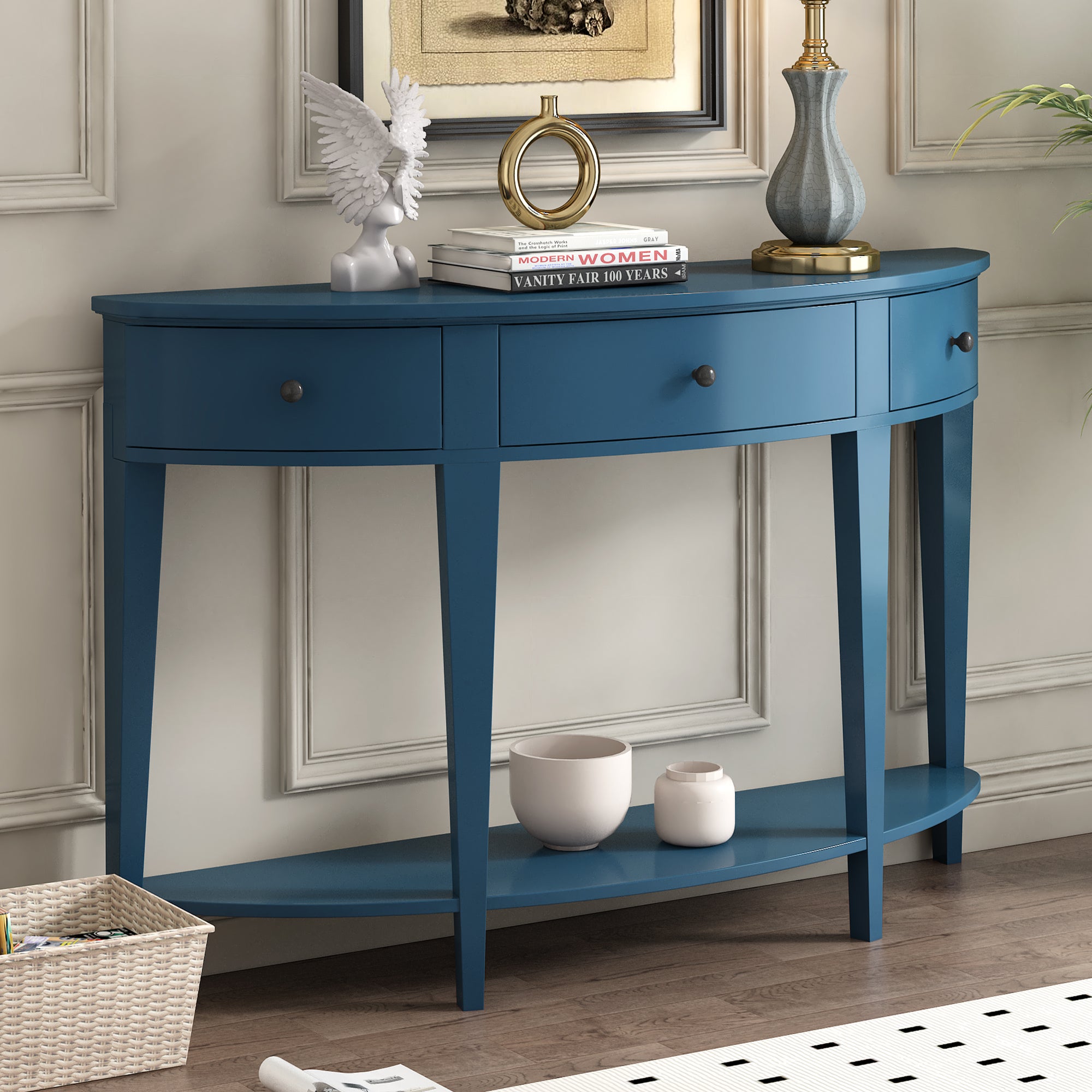 51 Inch Solid Wood and MDF Console Table with 3 Drawers and 1 Shelf
