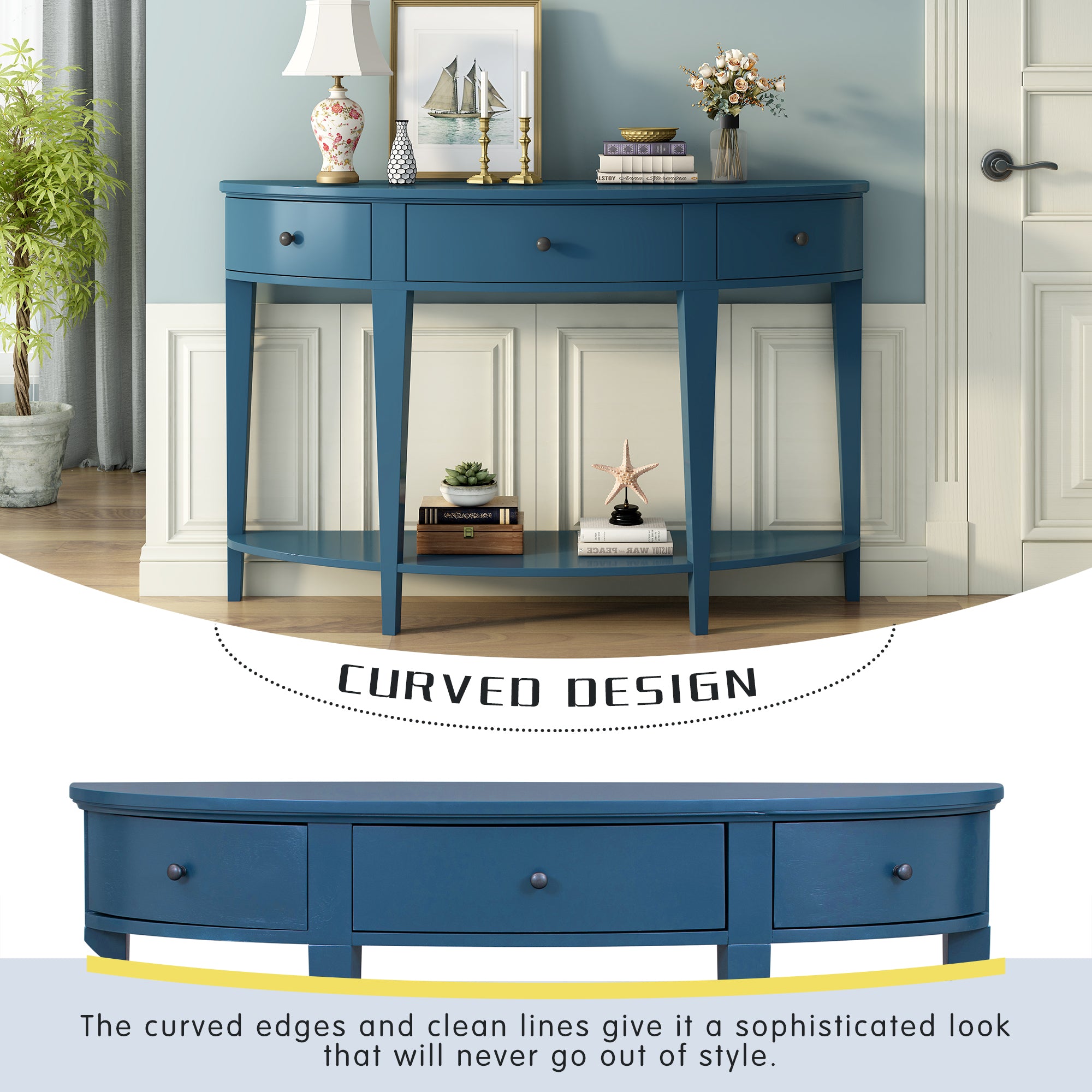 51 Inch Solid Wood and MDF Console Table with 3 Drawers and 1 Shelf