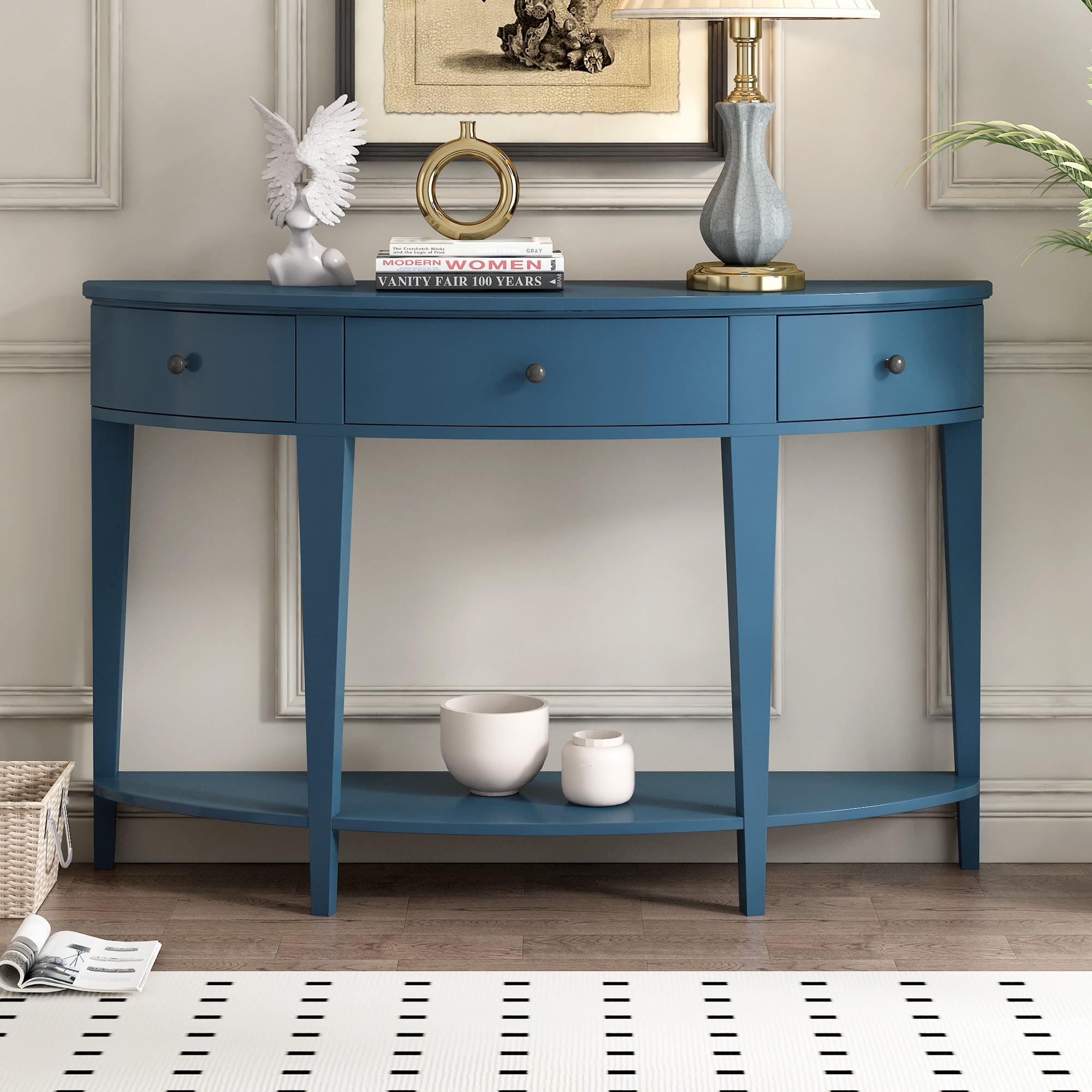 51 Inch Solid Wood and MDF Console Table with 3 Drawers and 1 Shelf