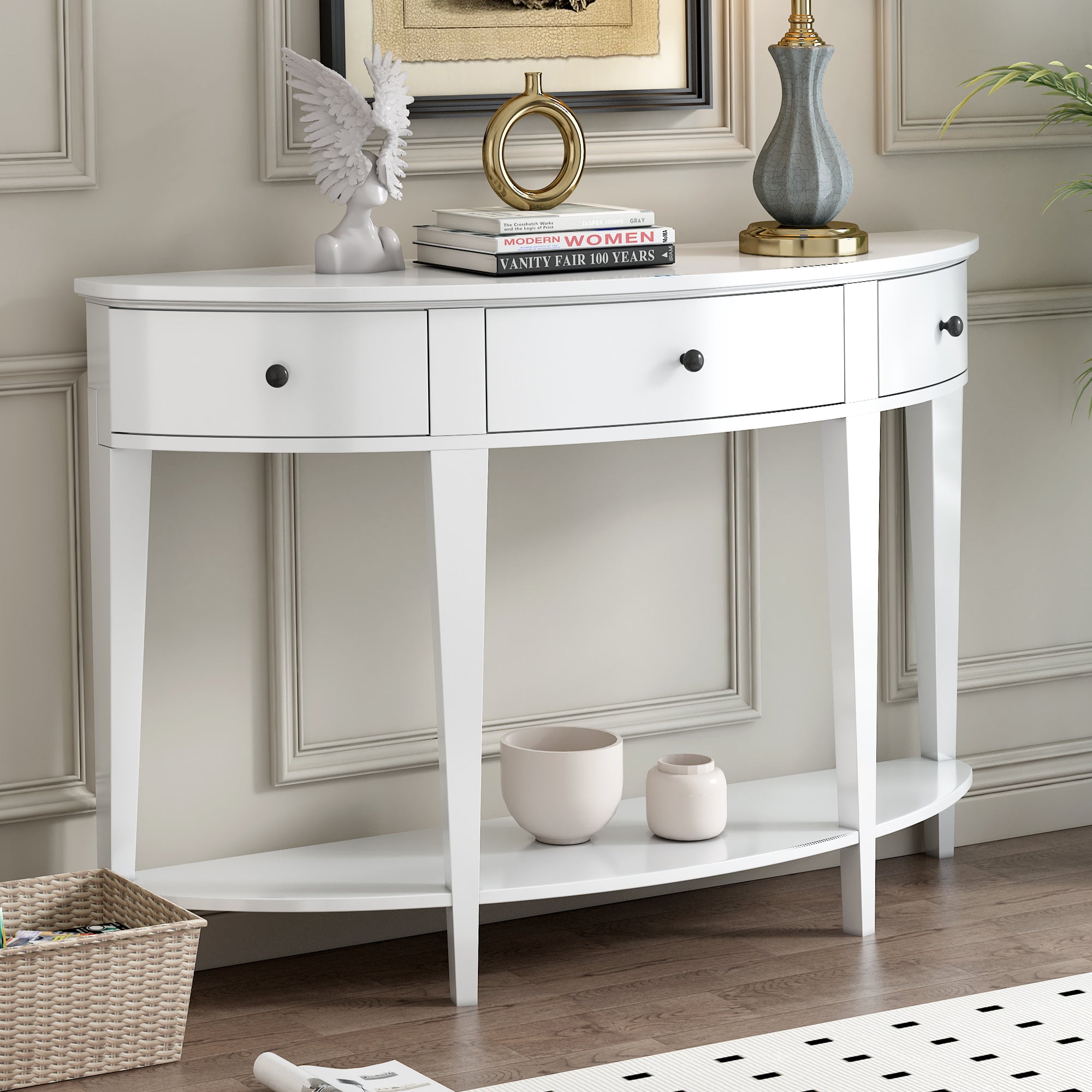 51 Inch Solid Wood and MDF Console Table with 3 Drawers and 1 Shelf