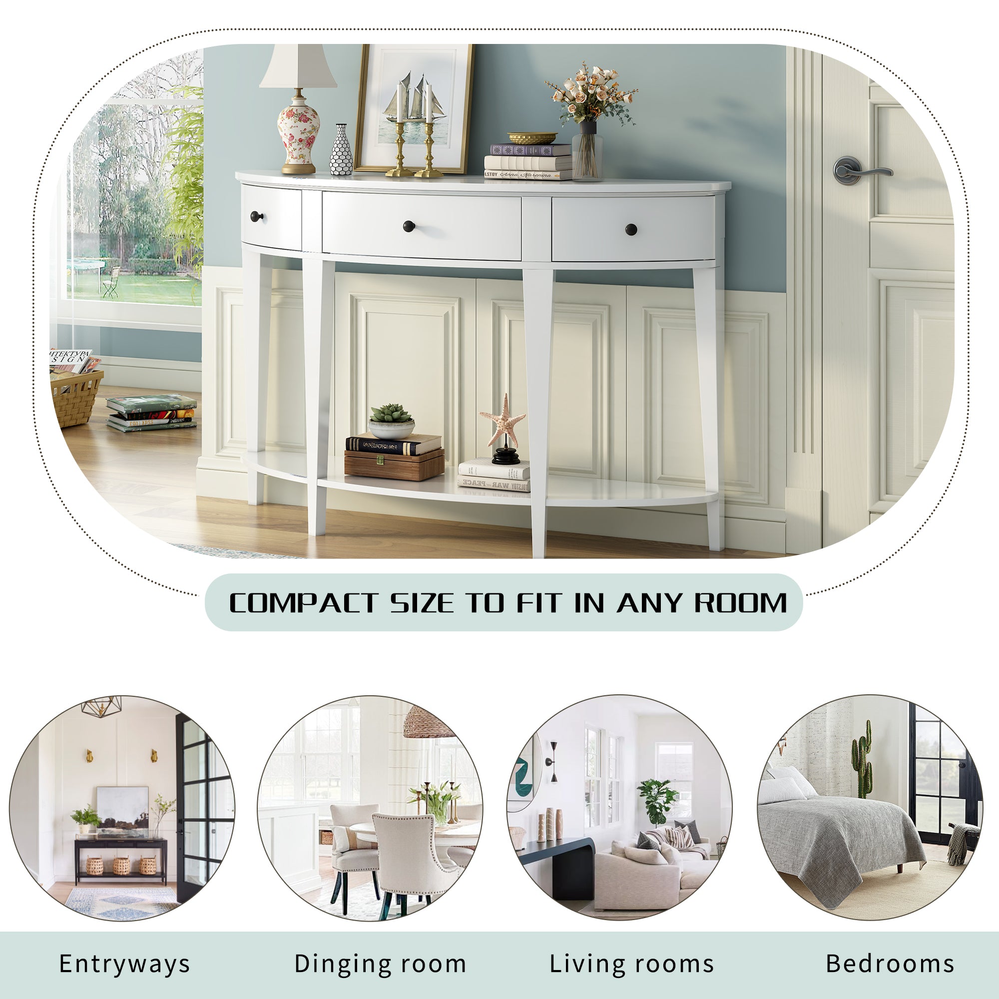 51 Inch Solid Wood and MDF Console Table with 3 Drawers and 1 Shelf
