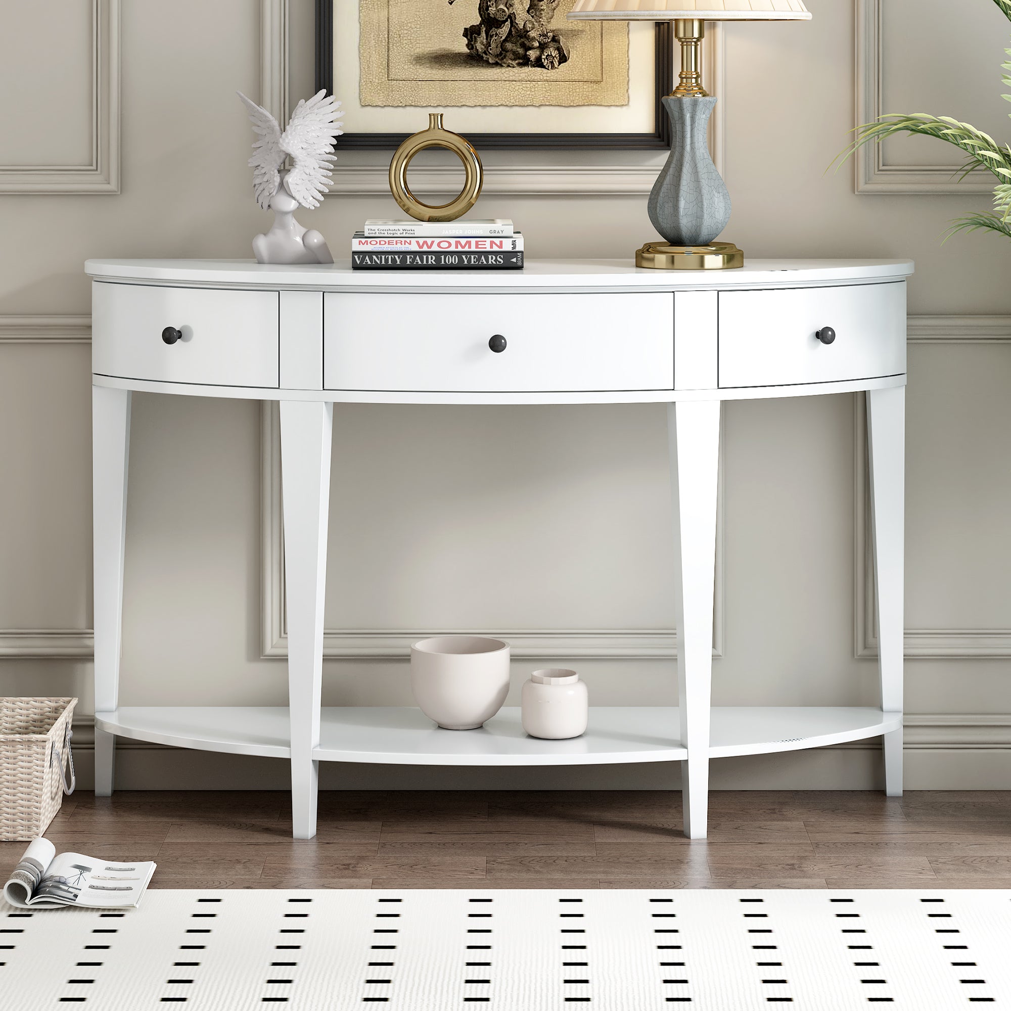 51 Inch Solid Wood and MDF Console Table with 3 Drawers and 1 Shelf