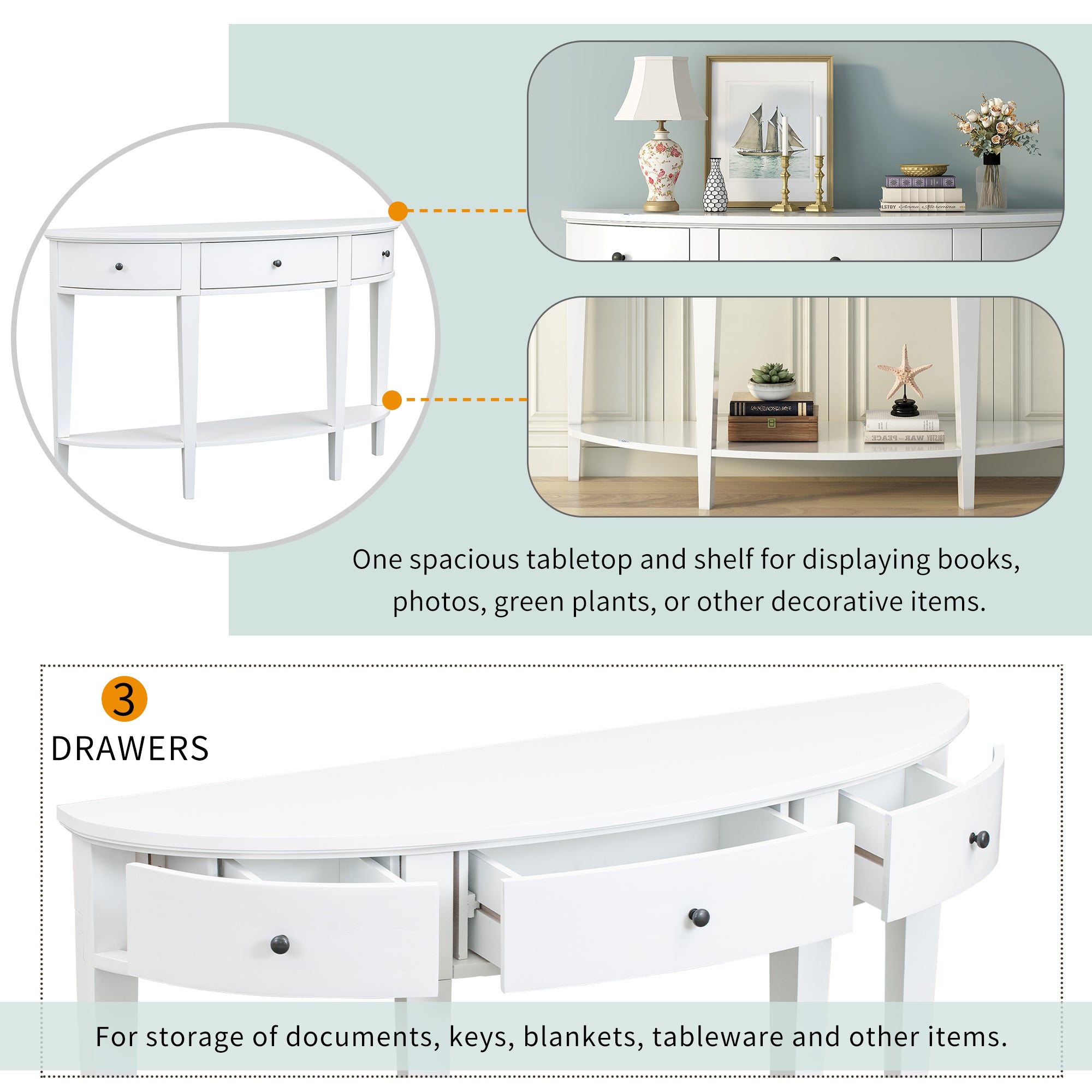 51 Inch Solid Wood and MDF Console Table with 3 Drawers and 1 Shelf