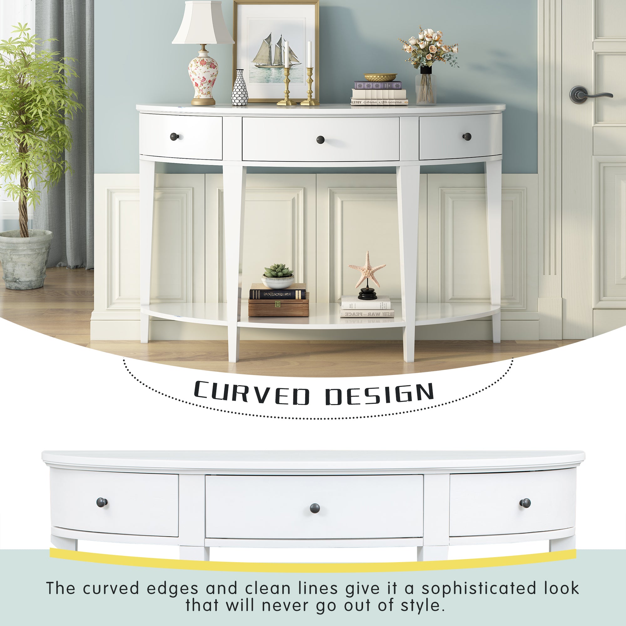 51 Inch Solid Wood and MDF Console Table with 3 Drawers and 1 Shelf