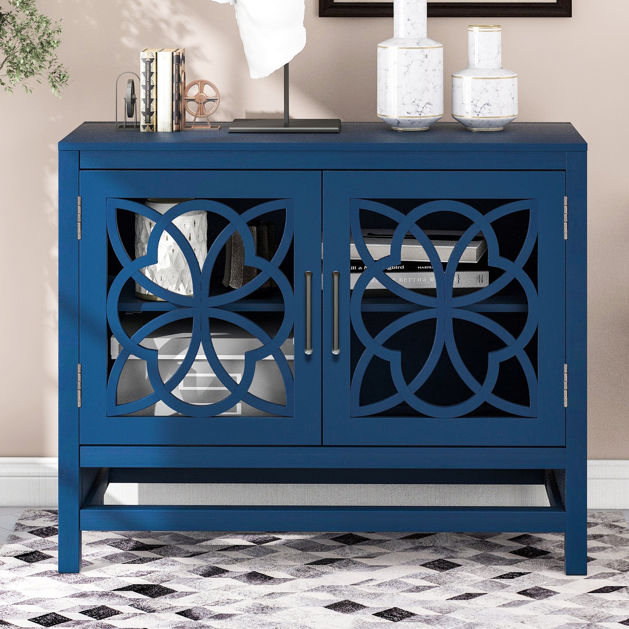 32" Tall MDF Console Table with Doors and Adjustable Shelf