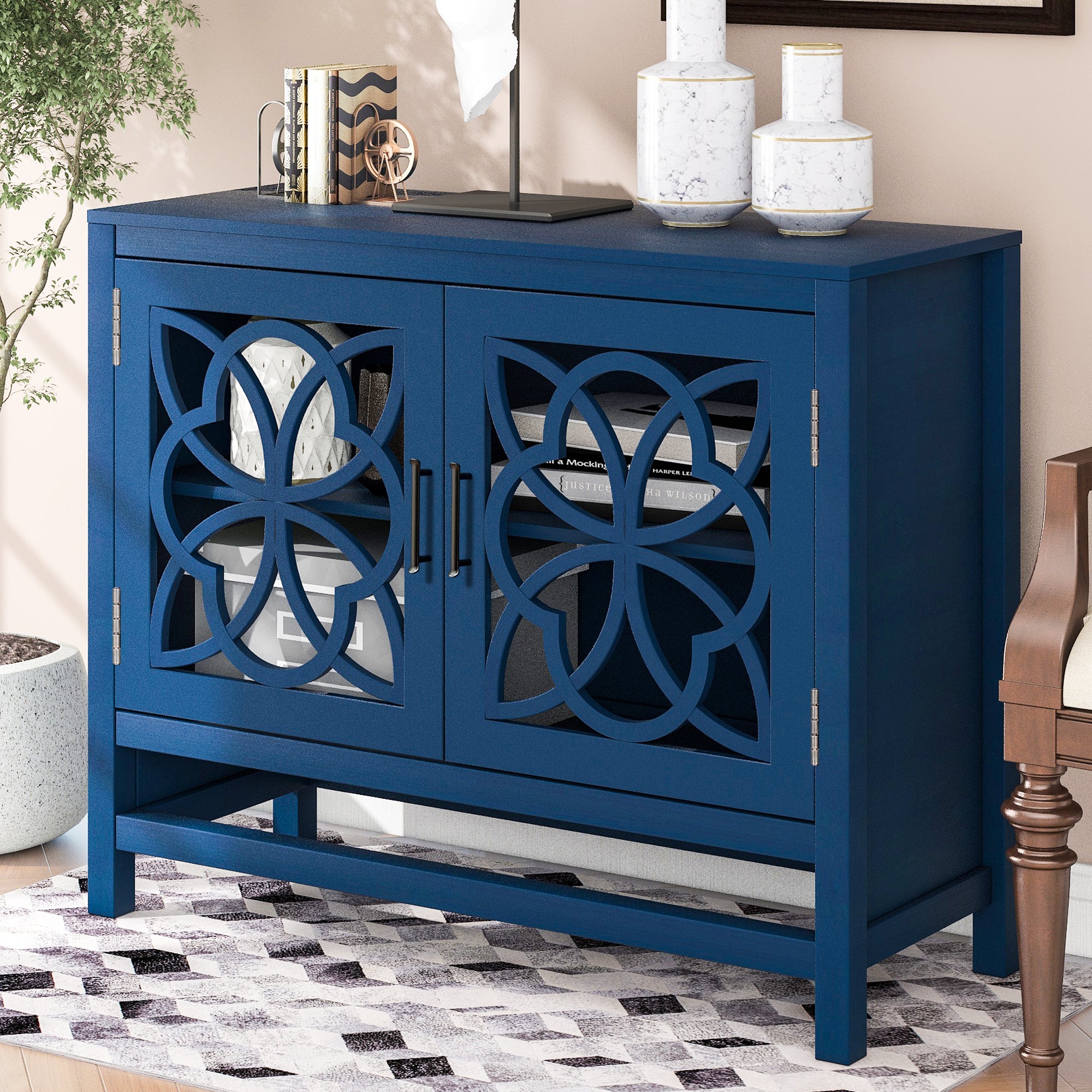 32" Tall MDF Console Table with Doors and Adjustable Shelf