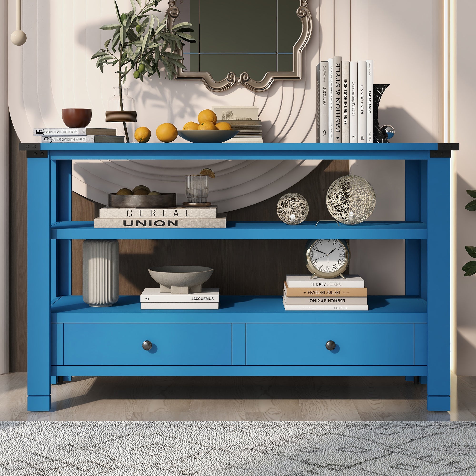 51 Inch MDF and ACACIA Console Table with 2 Drawers and 2 Shelves
