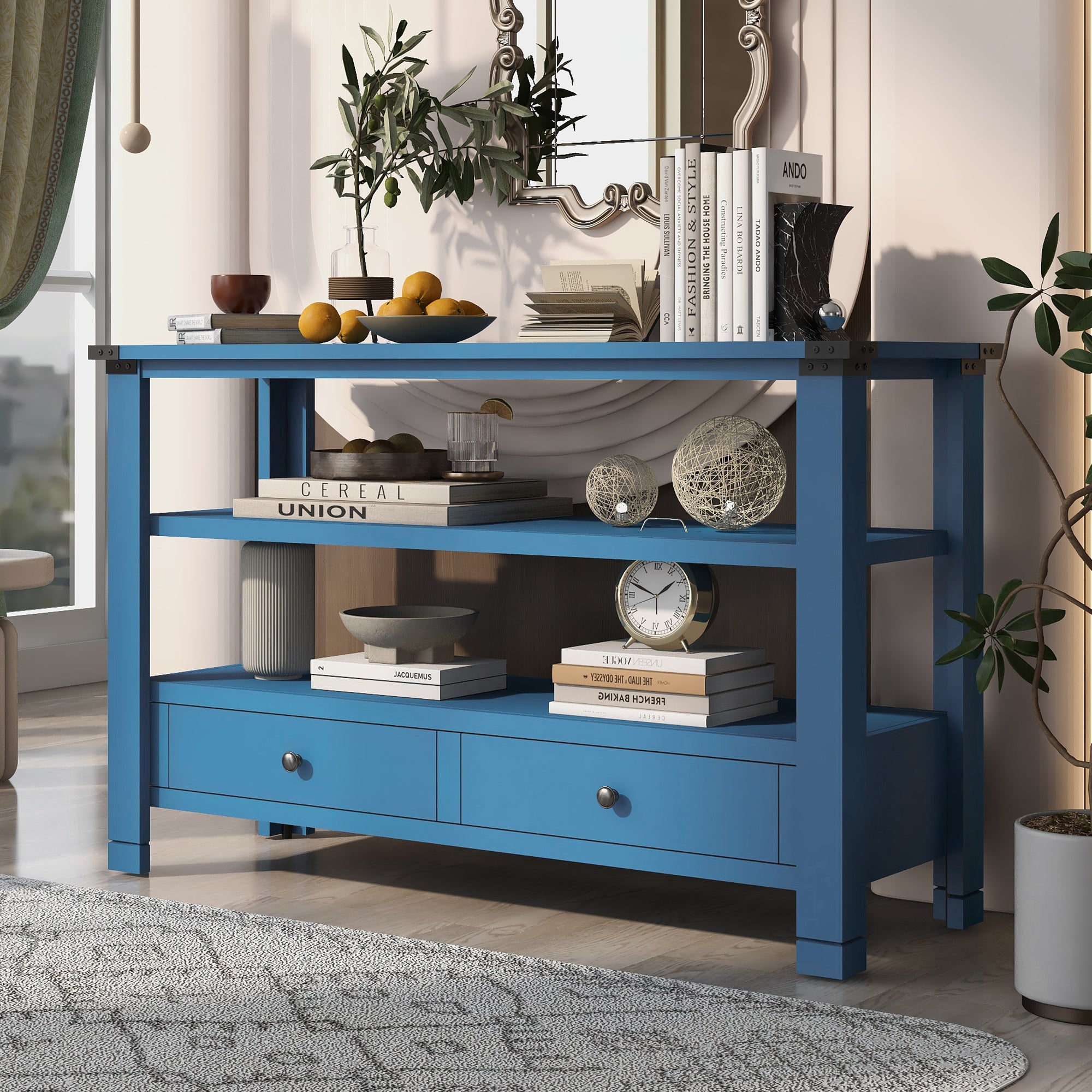 51 Inch MDF and ACACIA Console Table with 2 Drawers and 2 Shelves