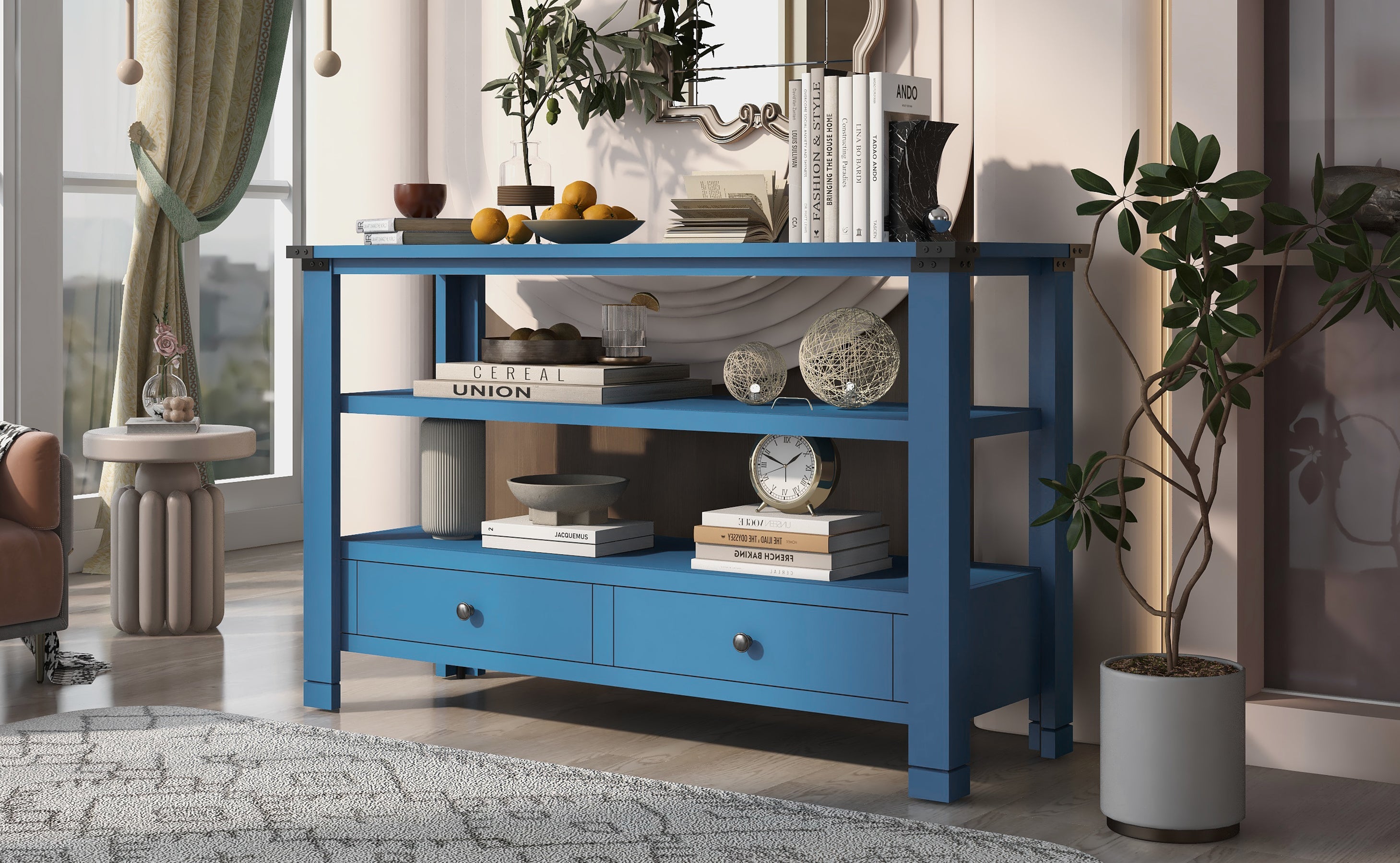 51 Inch MDF and ACACIA Console Table with 2 Drawers and 2 Shelves