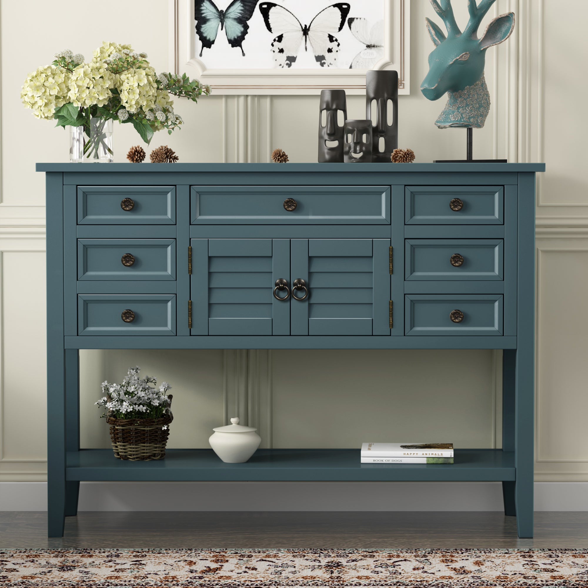 45 Inch MDF Console Table with 7 Drawers