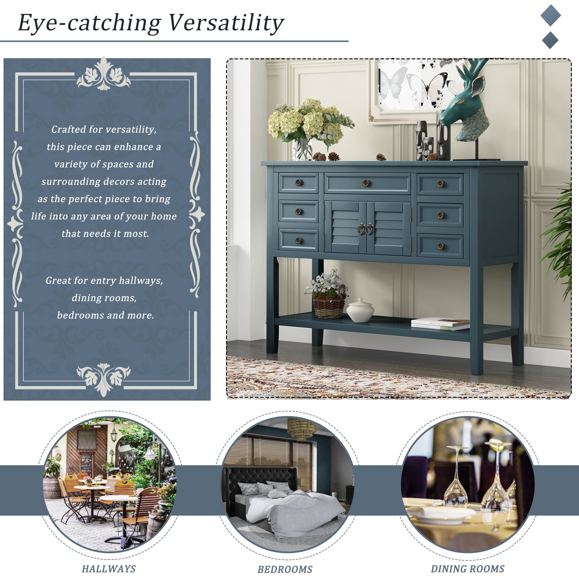 45 Inch MDF Console Table with 7 Drawers