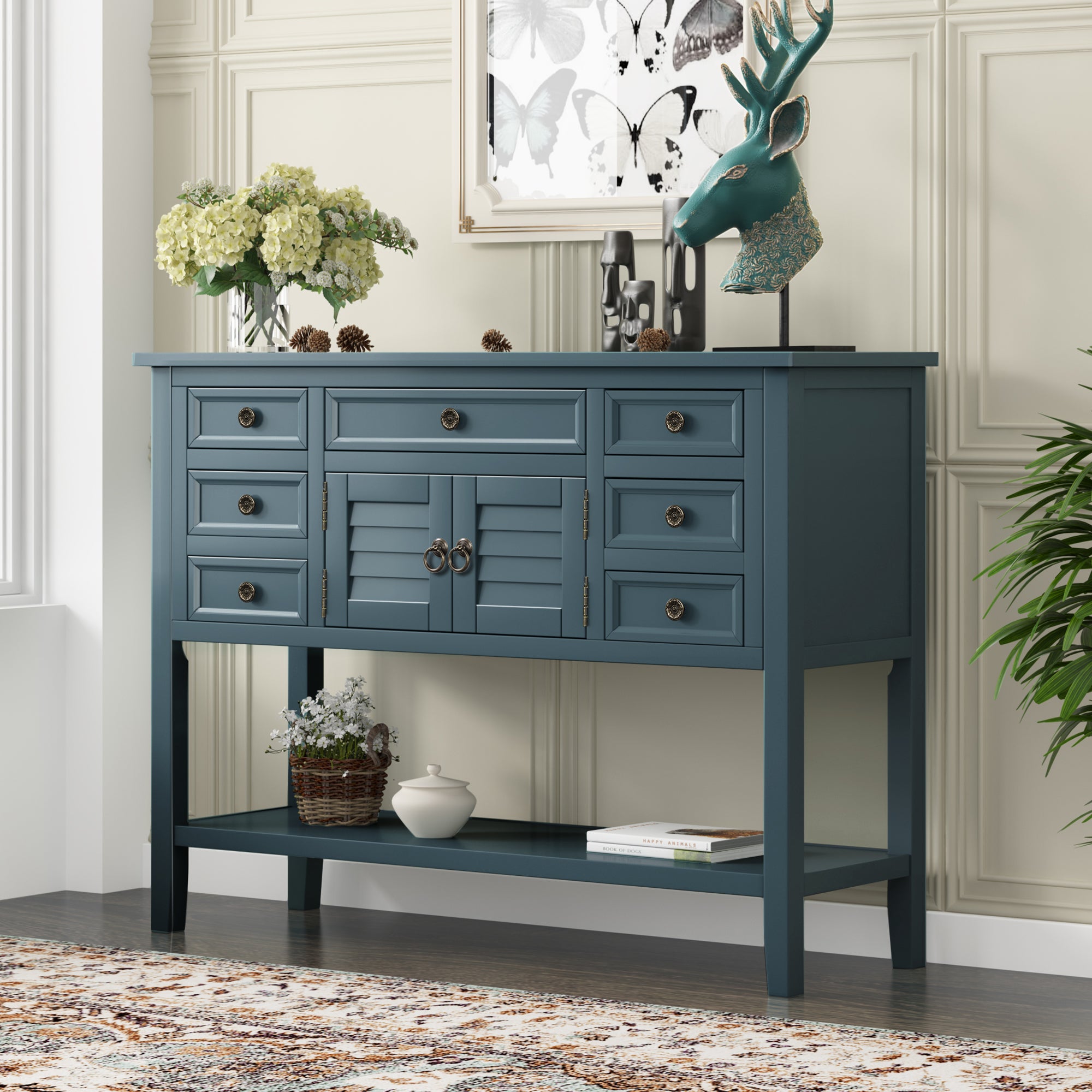 45 Inch MDF Console Table with 7 Drawers