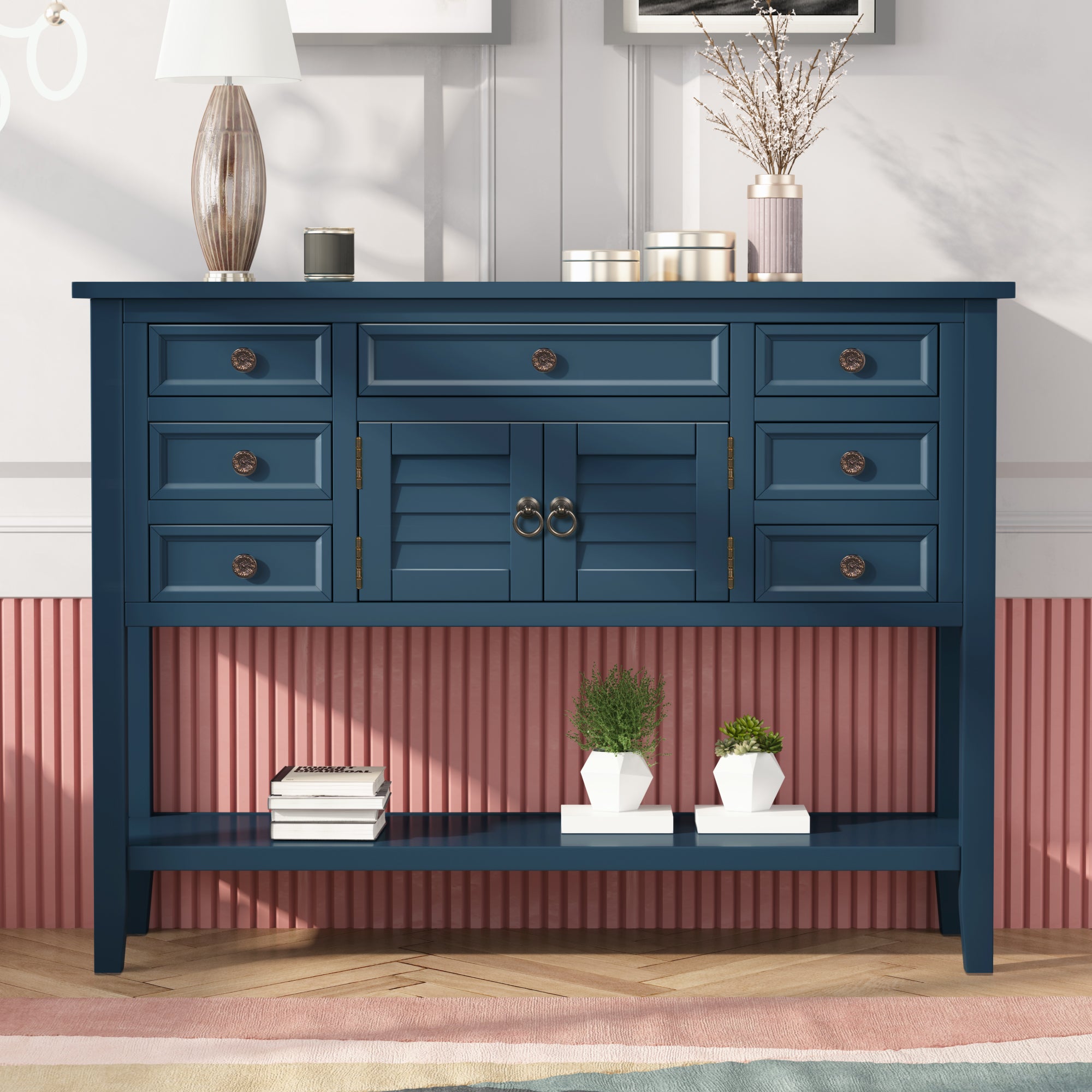 45 Inch MDF Console Table with 7 Drawers