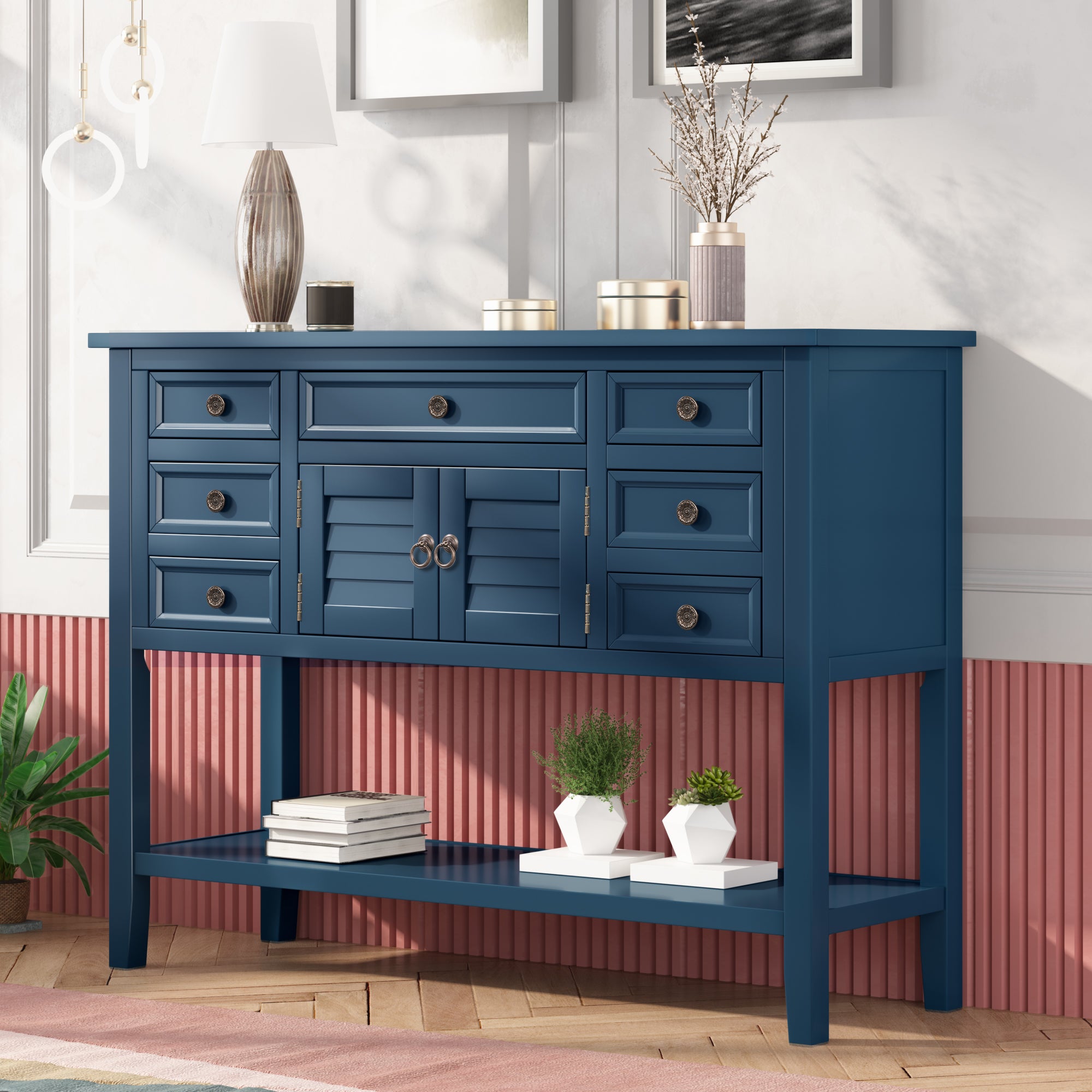 45 Inch MDF Console Table with 7 Drawers