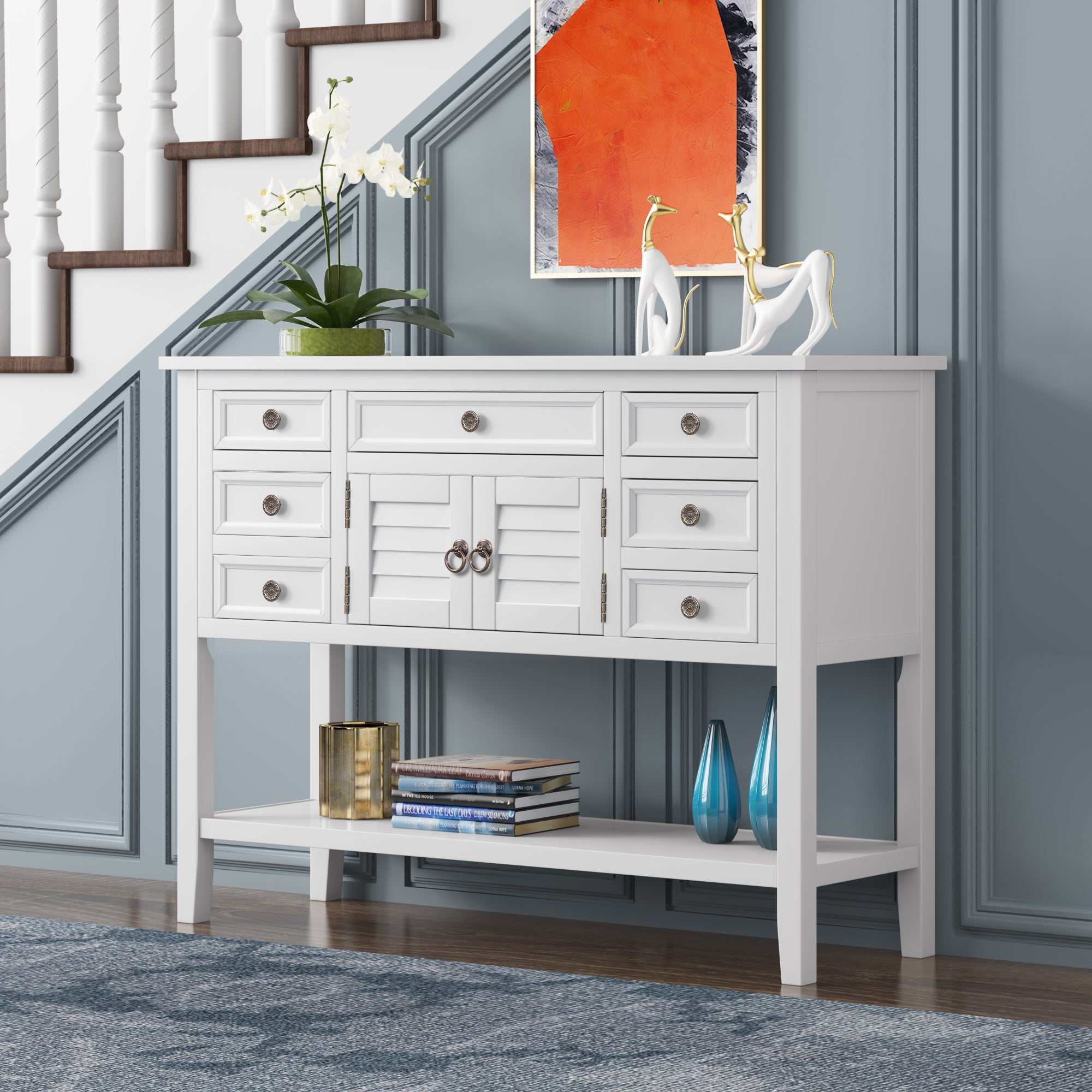 45 Inch MDF Console Table with 7 Drawers