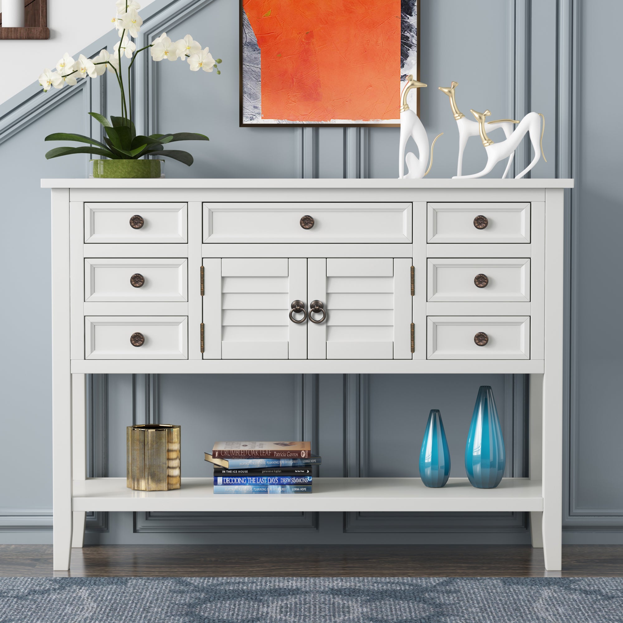 45 Inch MDF Console Table with 7 Drawers