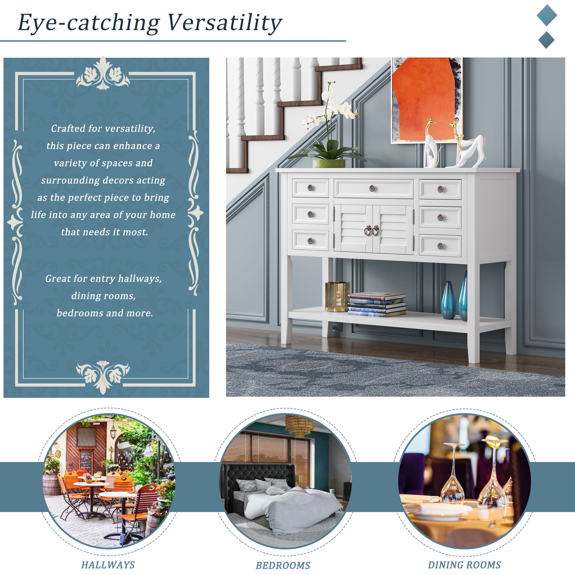 45 Inch MDF Console Table with 7 Drawers