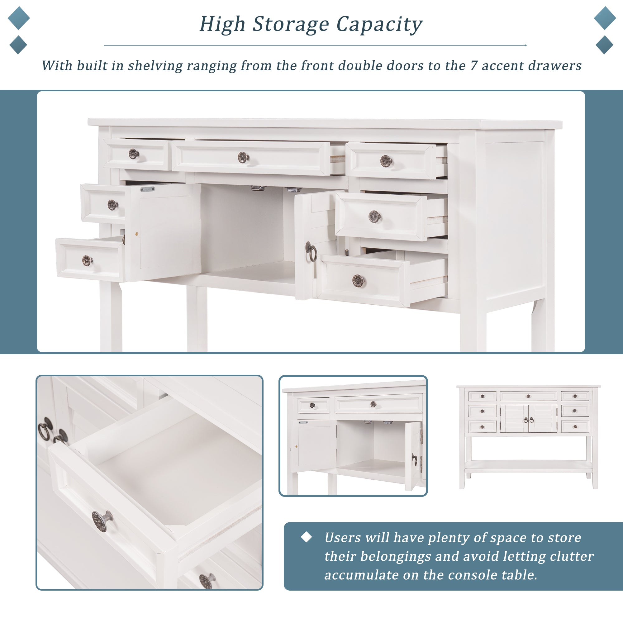 45 Inch MDF Console Table with 7 Drawers