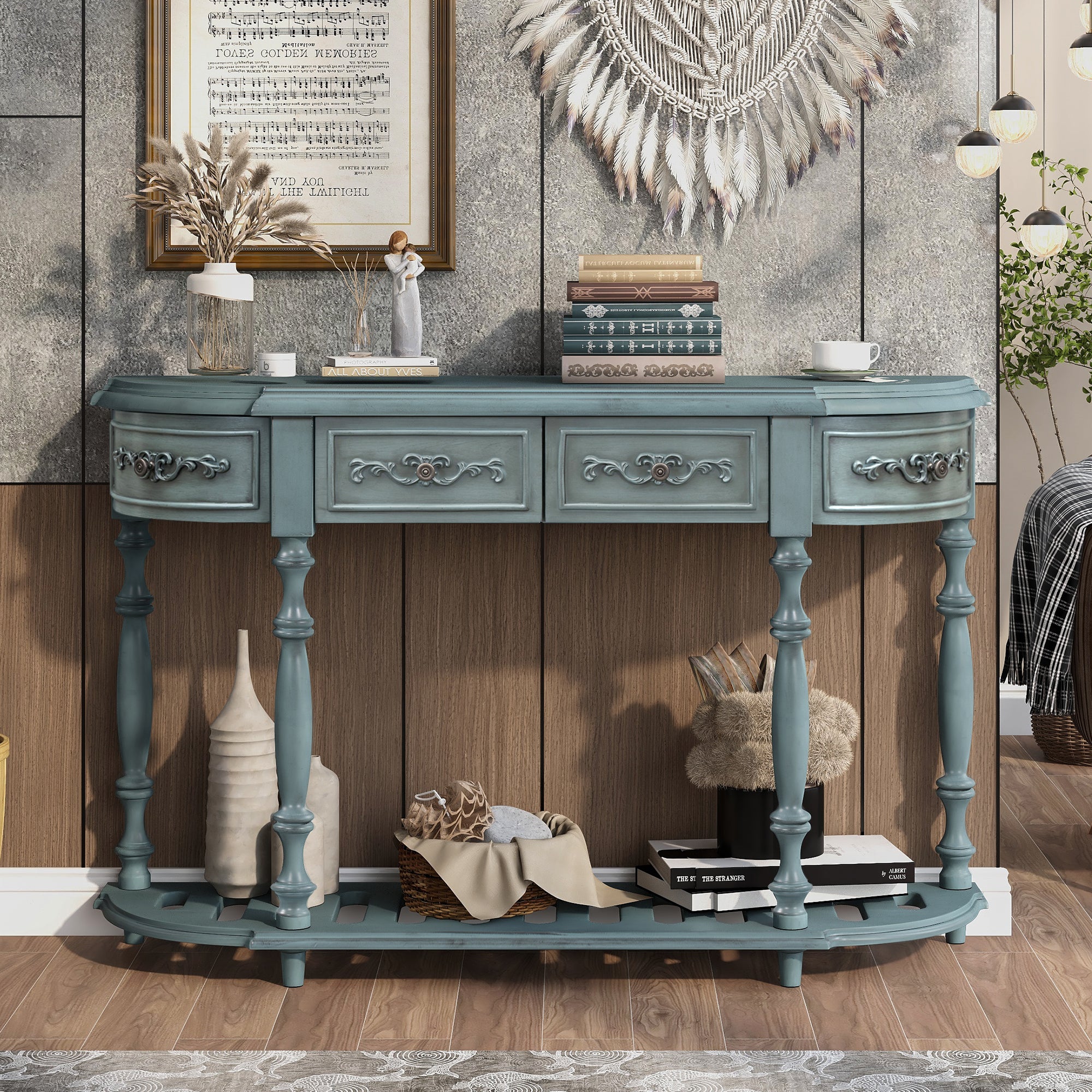 52 Inch MDF Modern and Contemporary Curved Console Table