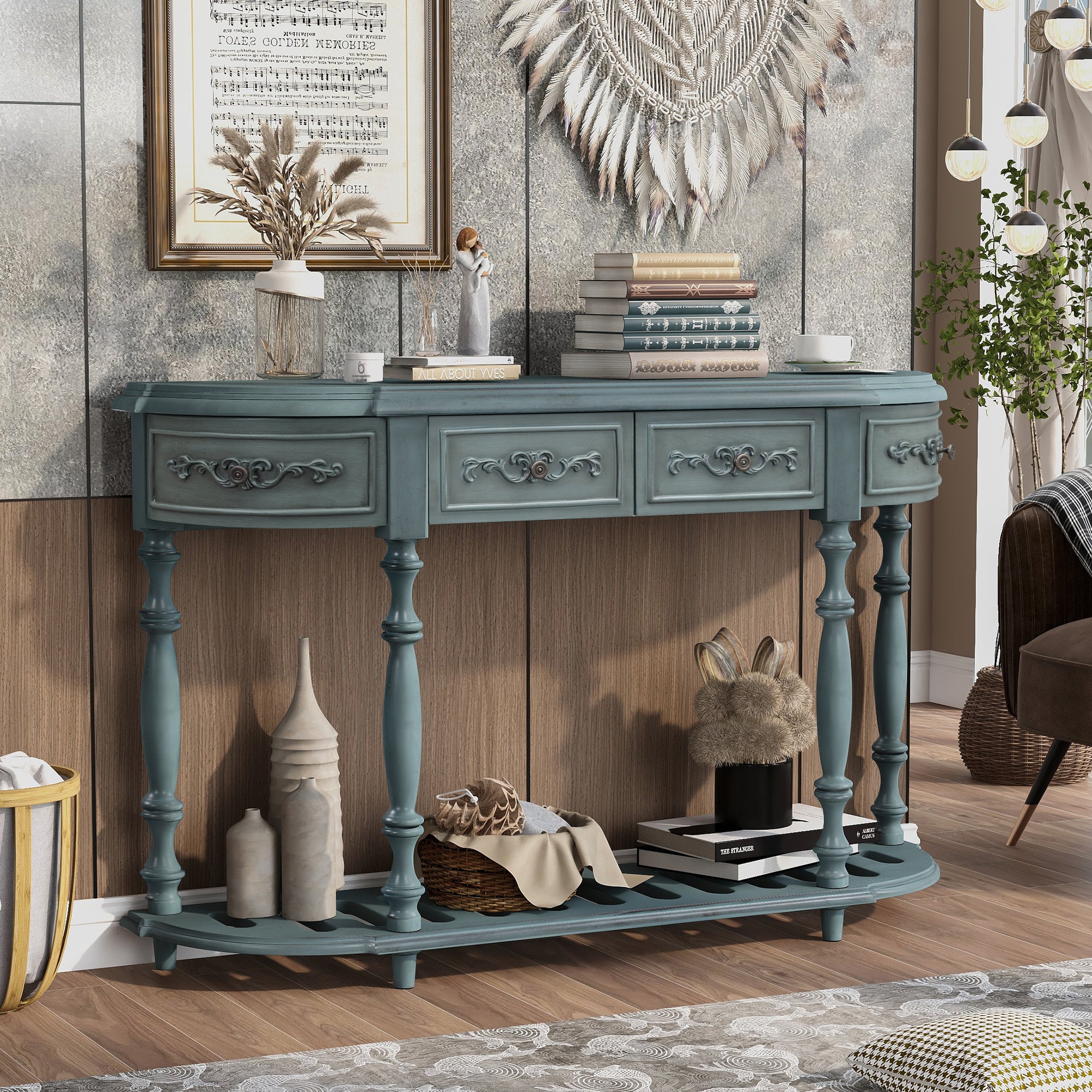 52 Inch MDF Modern and Contemporary Curved Console Table