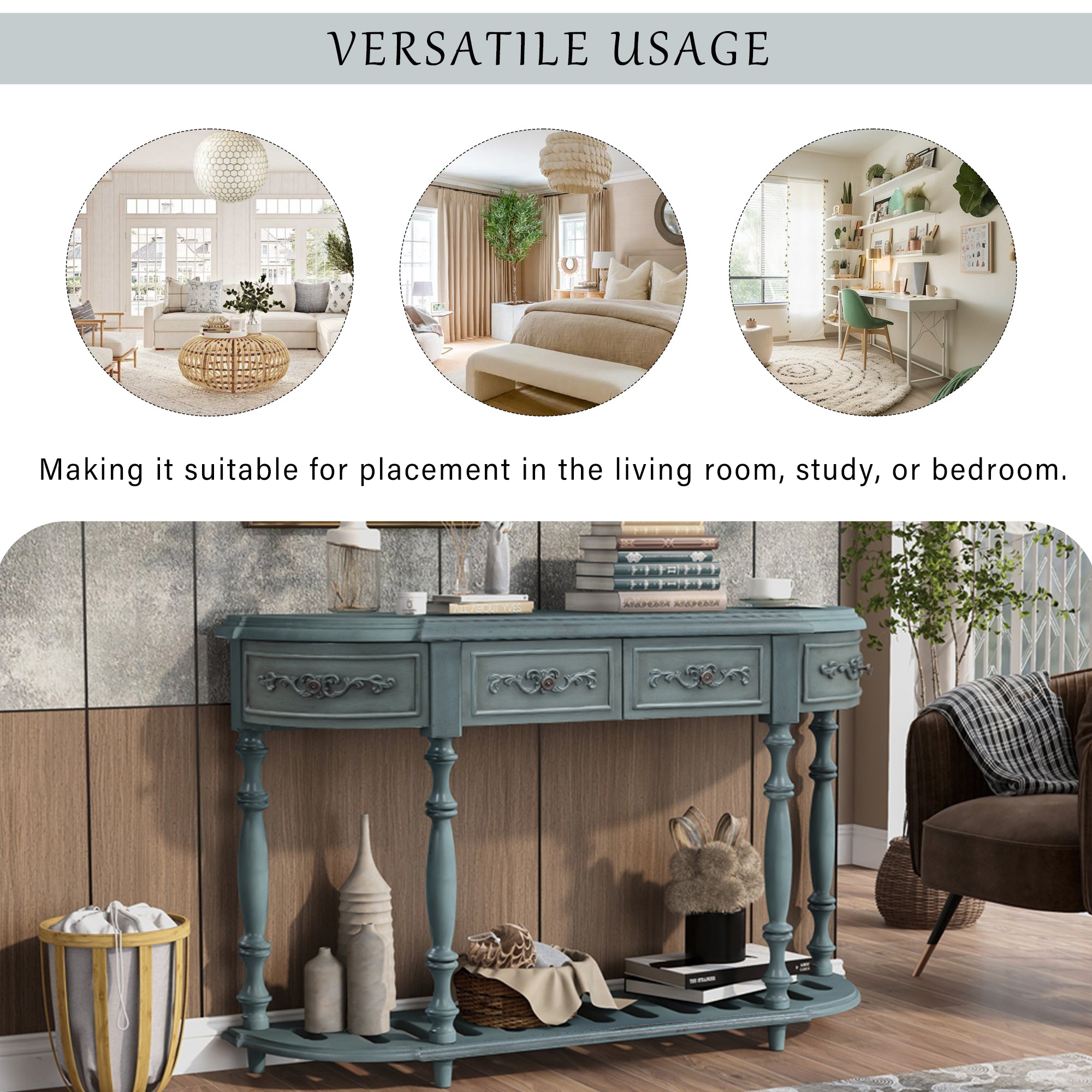 52 Inch MDF Modern and Contemporary Curved Console Table