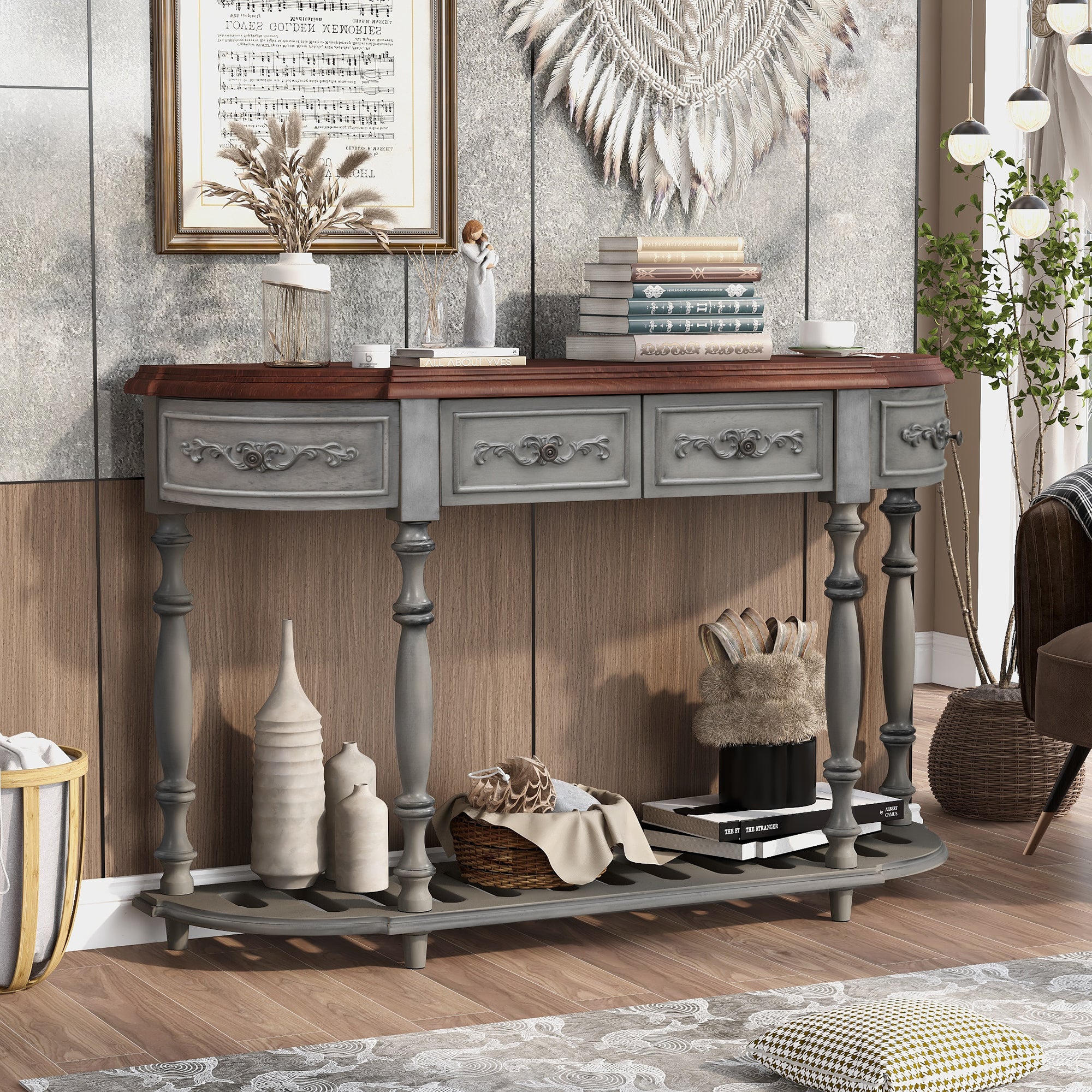 52 Inch MDF Modern and Contemporary Curved Console Table