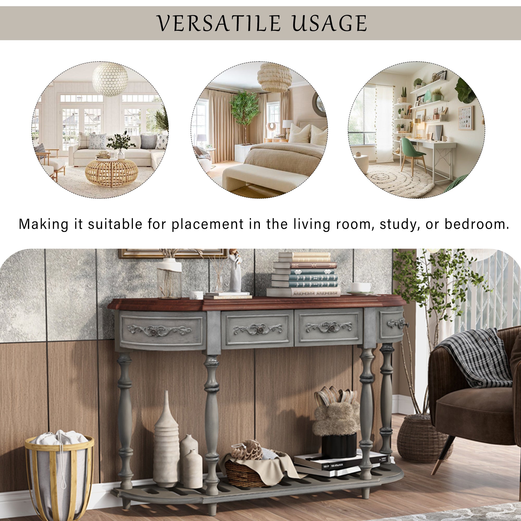 52 Inch MDF Modern and Contemporary Curved Console Table
