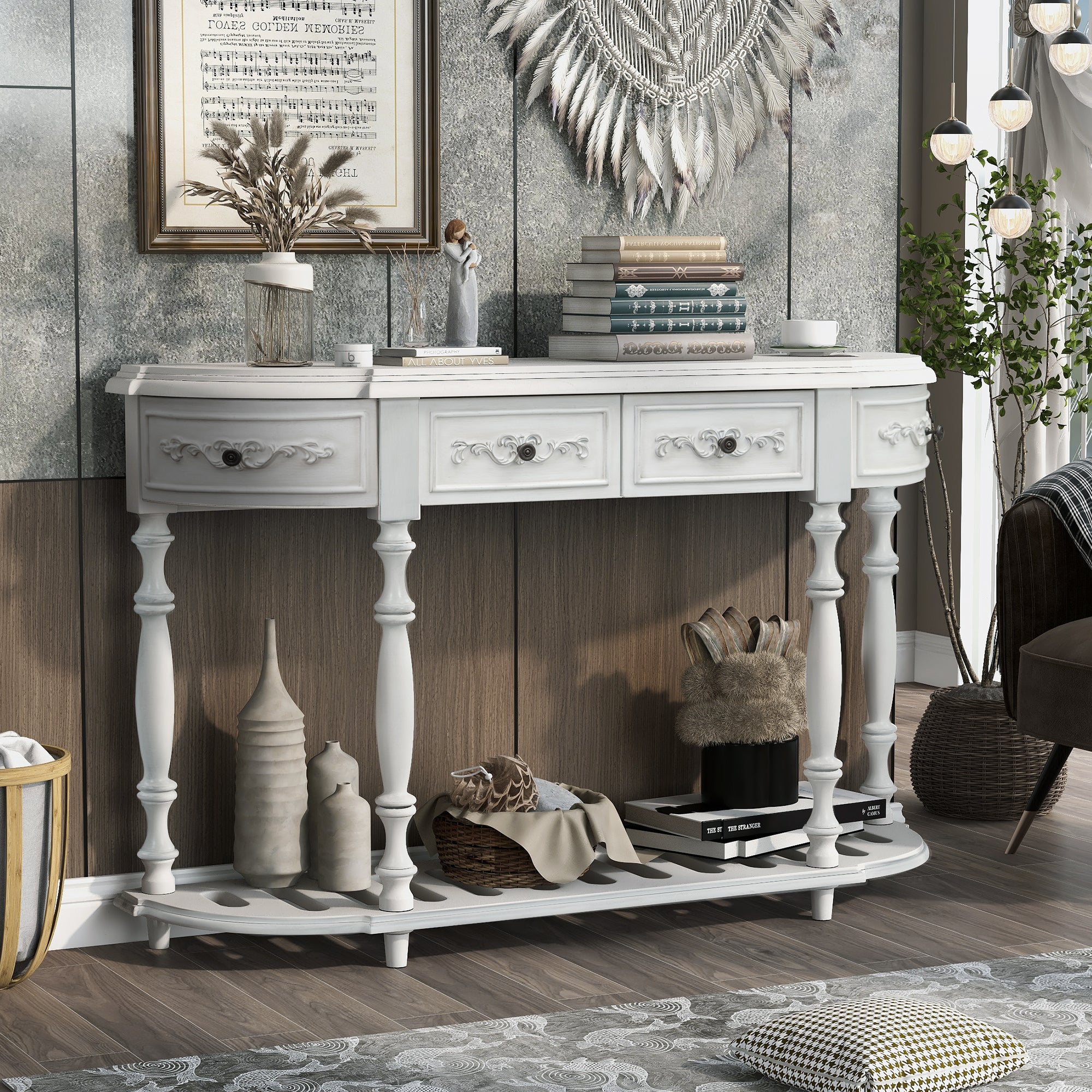 52 Inch MDF Modern and Contemporary Curved Console Table