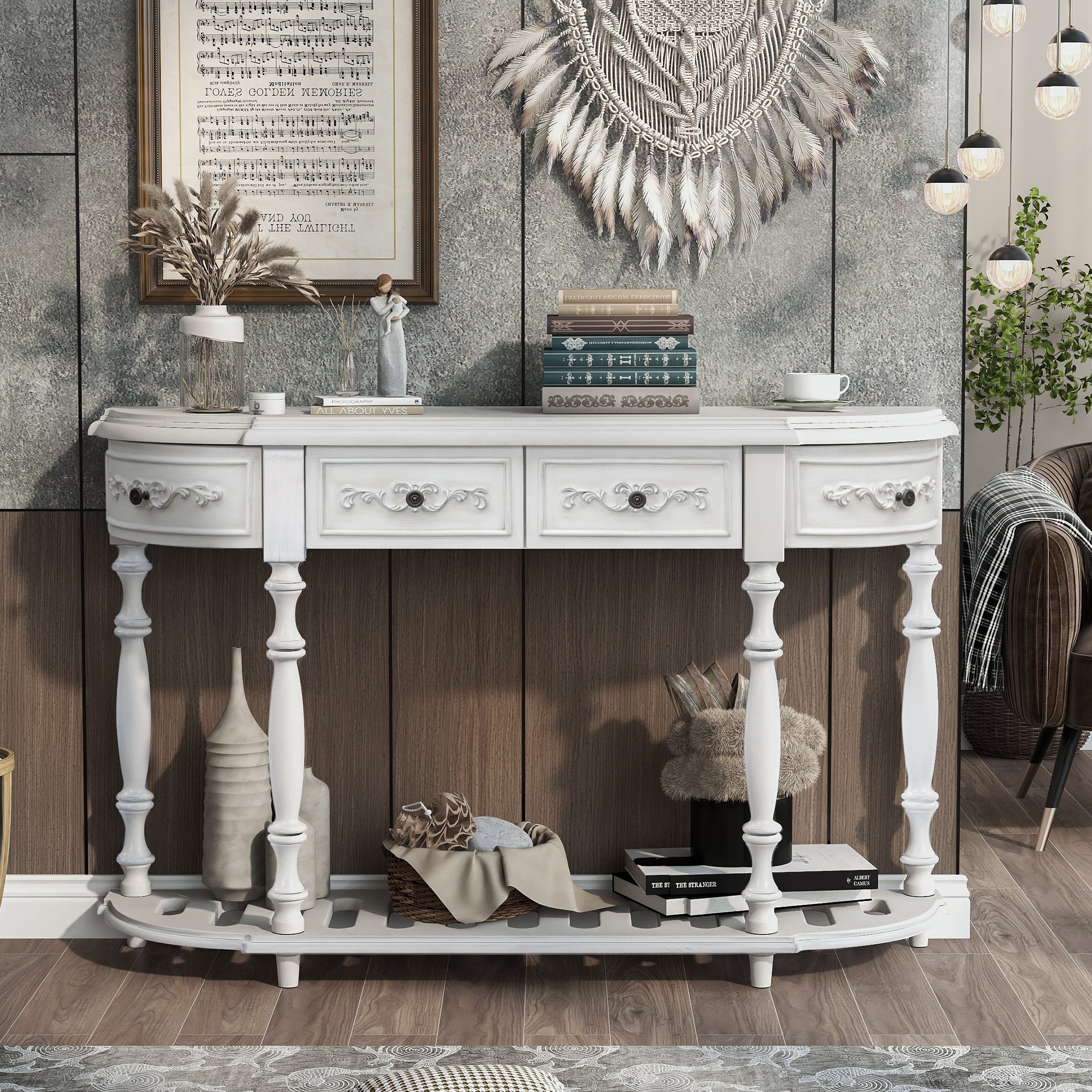 52 Inch MDF Modern and Contemporary Curved Console Table