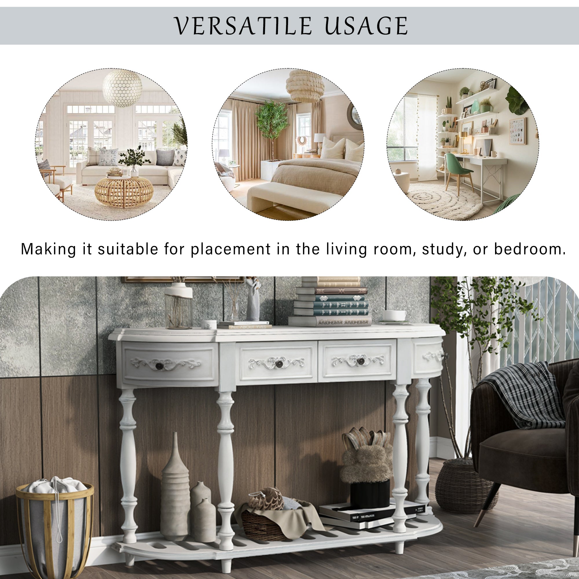 52 Inch MDF Modern and Contemporary Curved Console Table