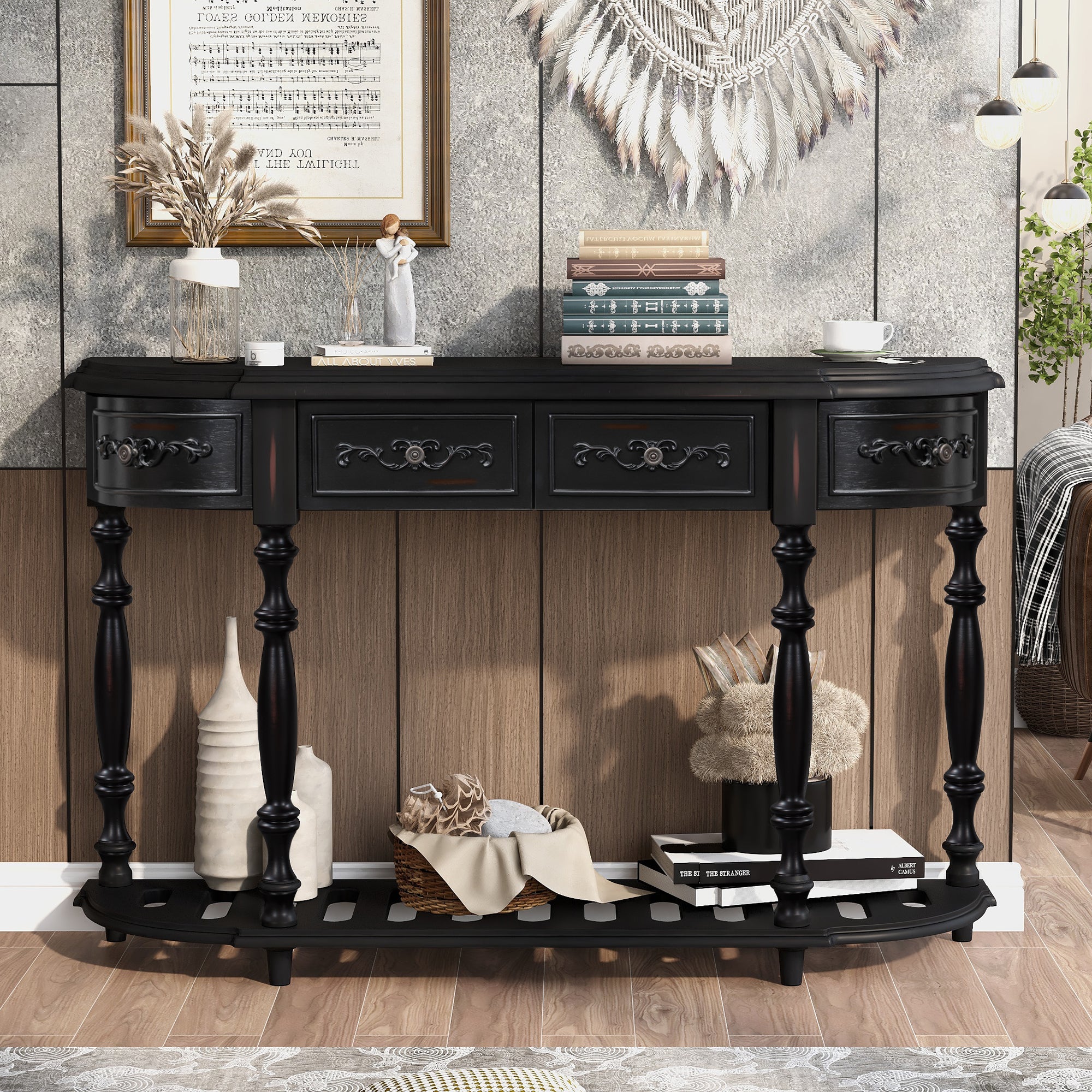52 Inch MDF Modern and Contemporary Curved Console Table