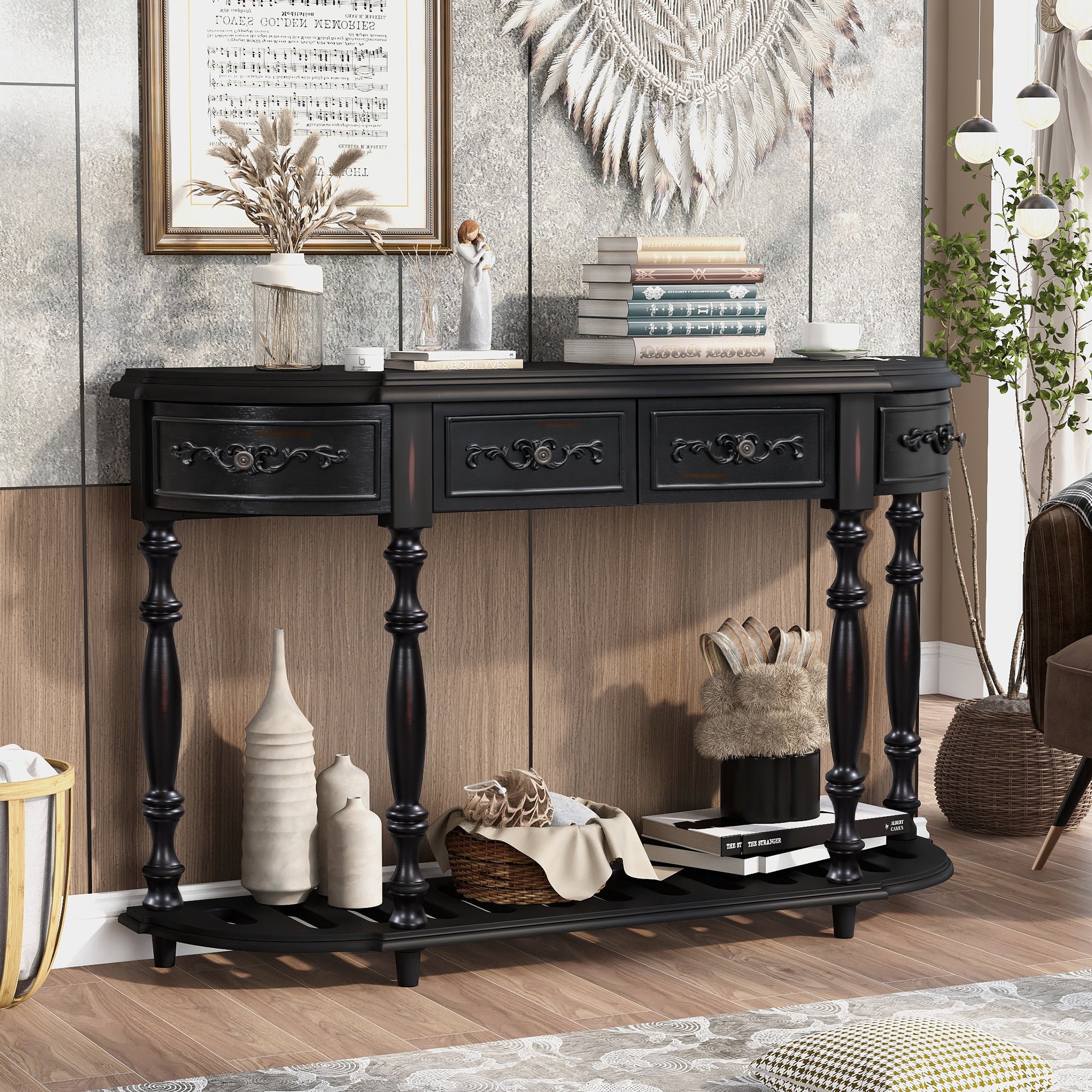52 Inch MDF Modern and Contemporary Curved Console Table