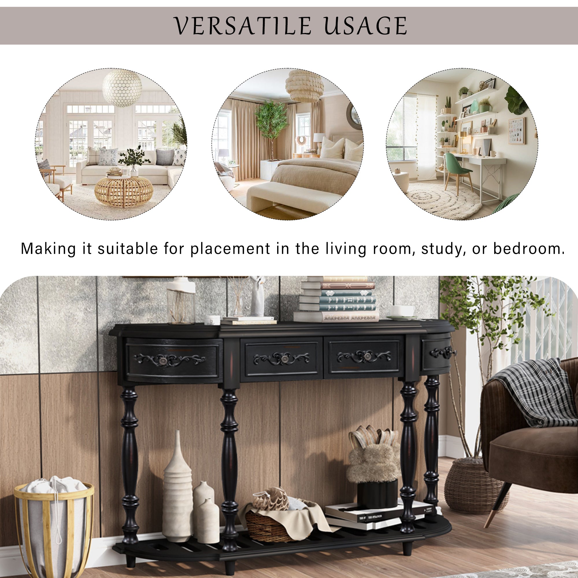 52 Inch MDF Modern and Contemporary Curved Console Table