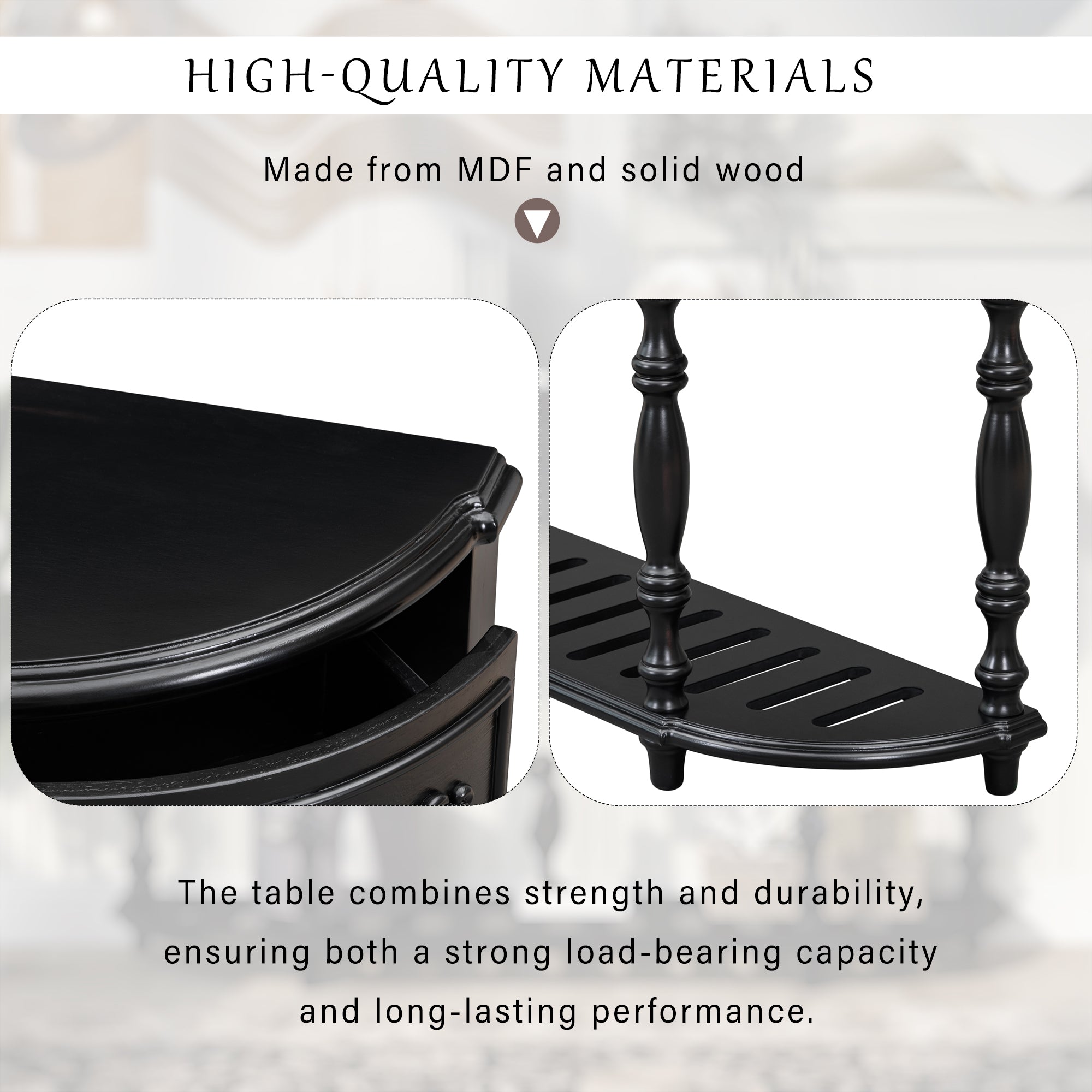 52 Inch MDF Modern and Contemporary Curved Console Table