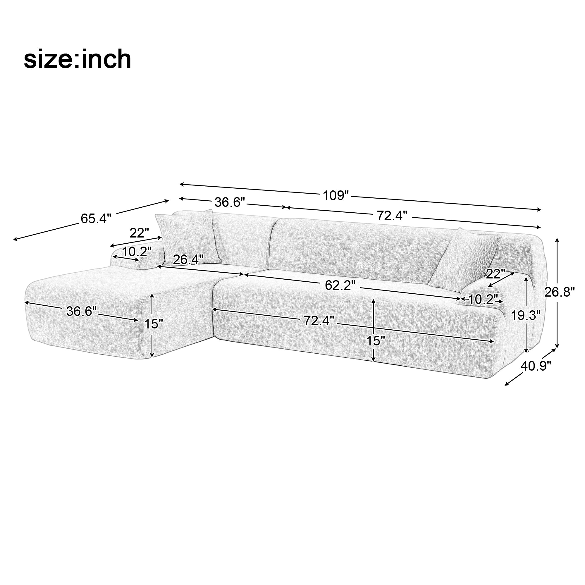 109" Polyester Charles of London Sectioanl Sofa and Pillows