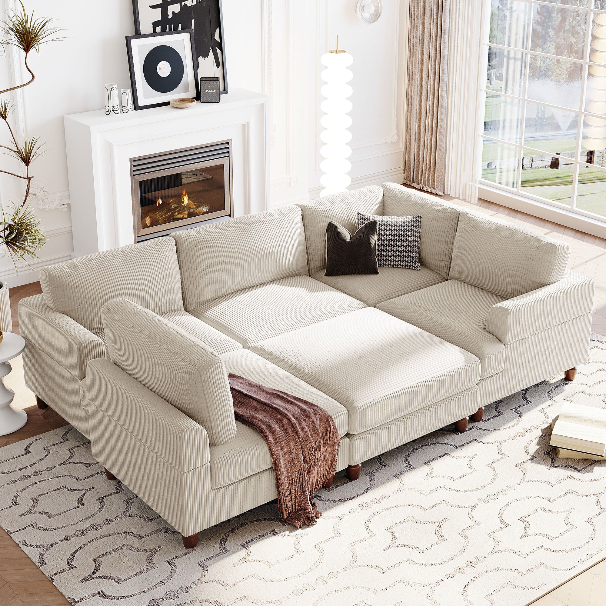 101.2 " Polyester Square Arm Sectional Sofa with Ottoman