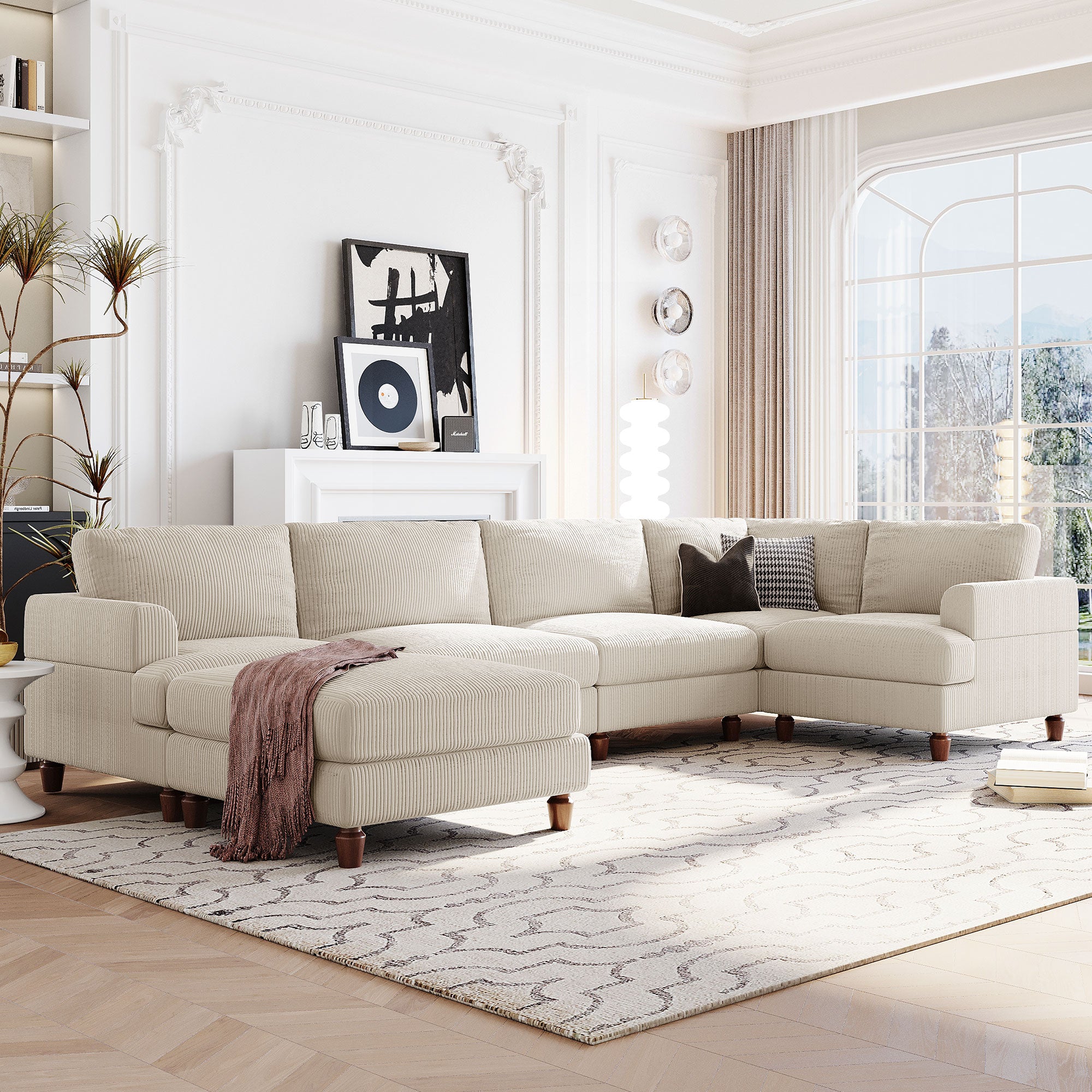 101.2 " Polyester Square Arm Sectional Sofa with Ottoman