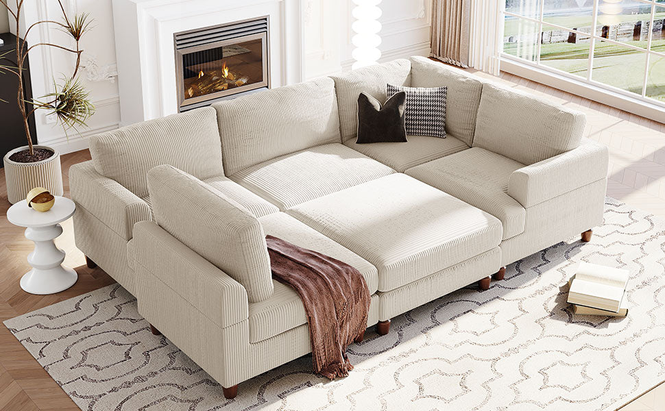 101.2 " Polyester Square Arm Sectional Sofa with Ottoman