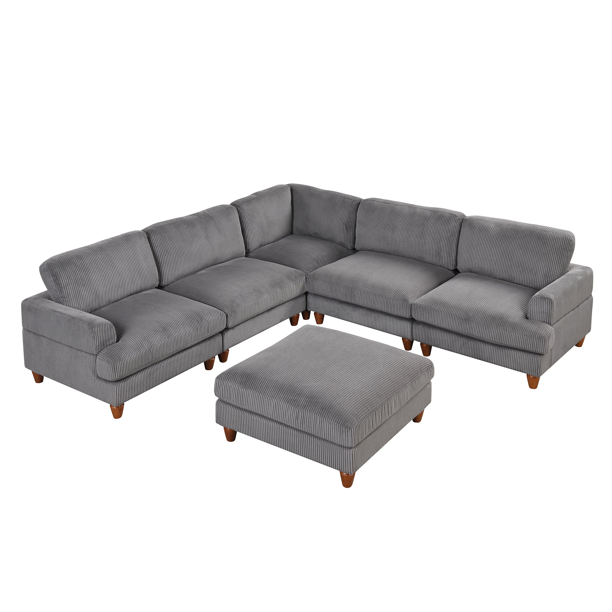 101.2 " Polyester Square Arm Sectional Sofa with Ottoman